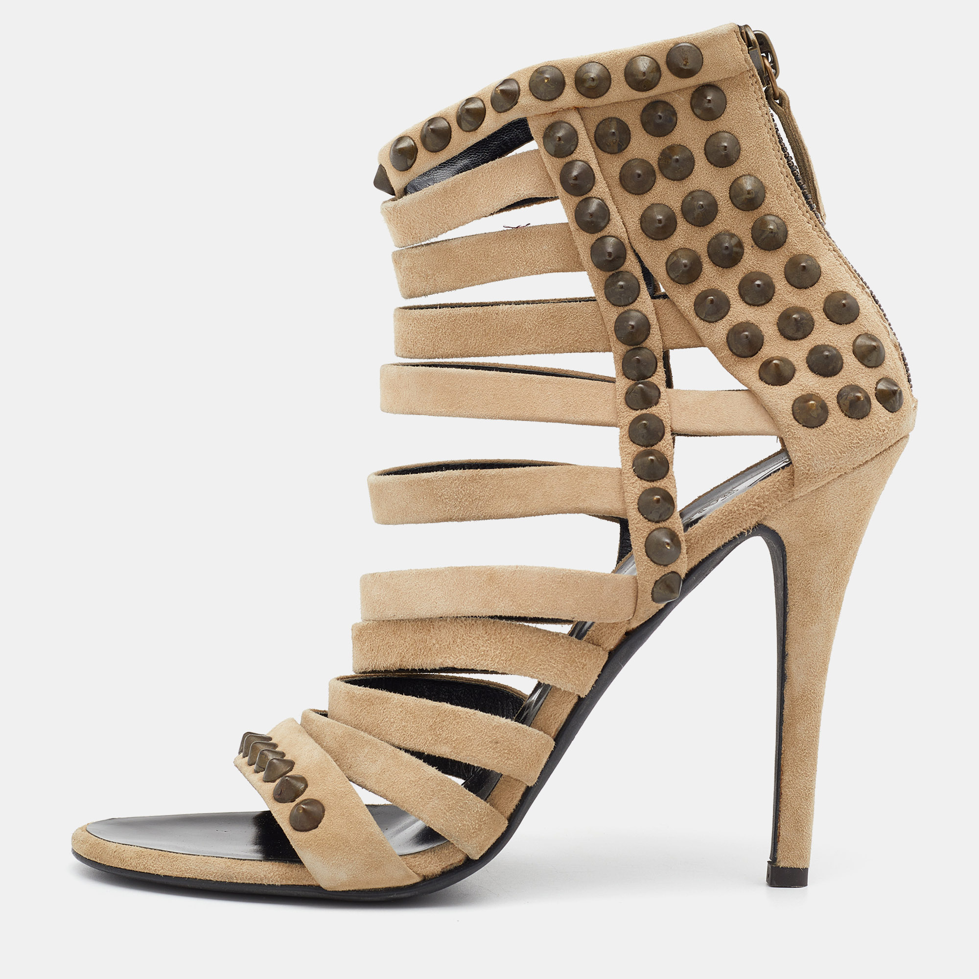 

Giuseppe Zanotti For Pierre Balmain Beige Suede Studded Strappy Sandals Size