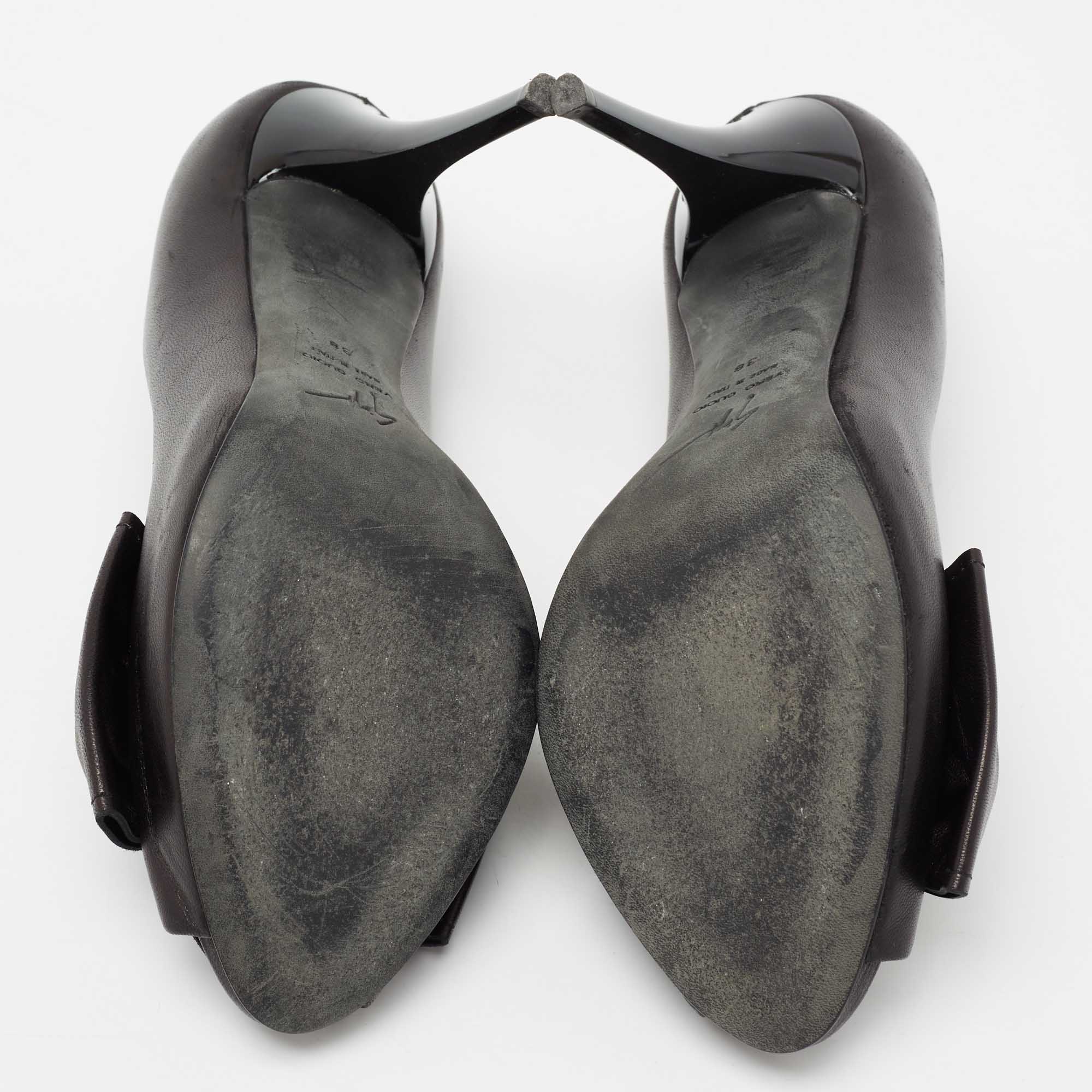 Giuseppe Zanotti Black Leather Bow Detail Peep Toe Pumps Size 38
