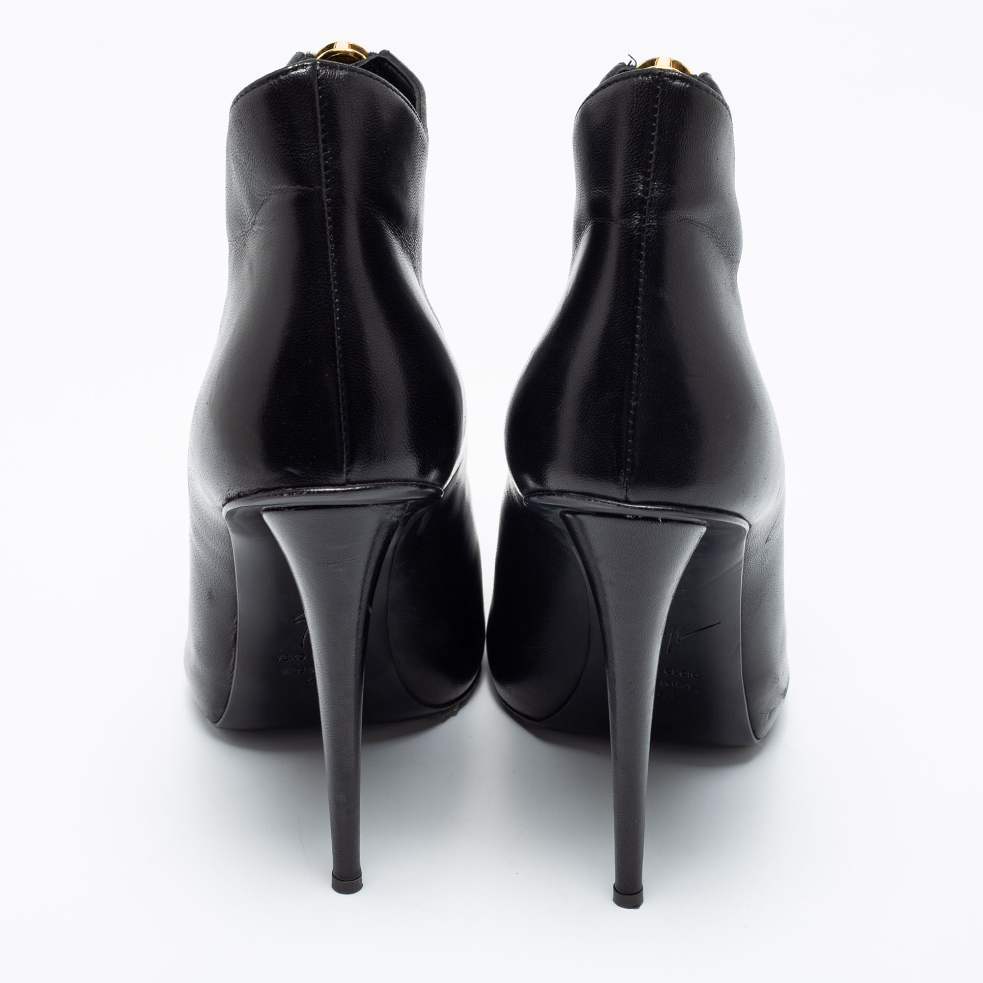Giuseppe Zanotti Black Leather Peep Toe Ankle Booties Size 41