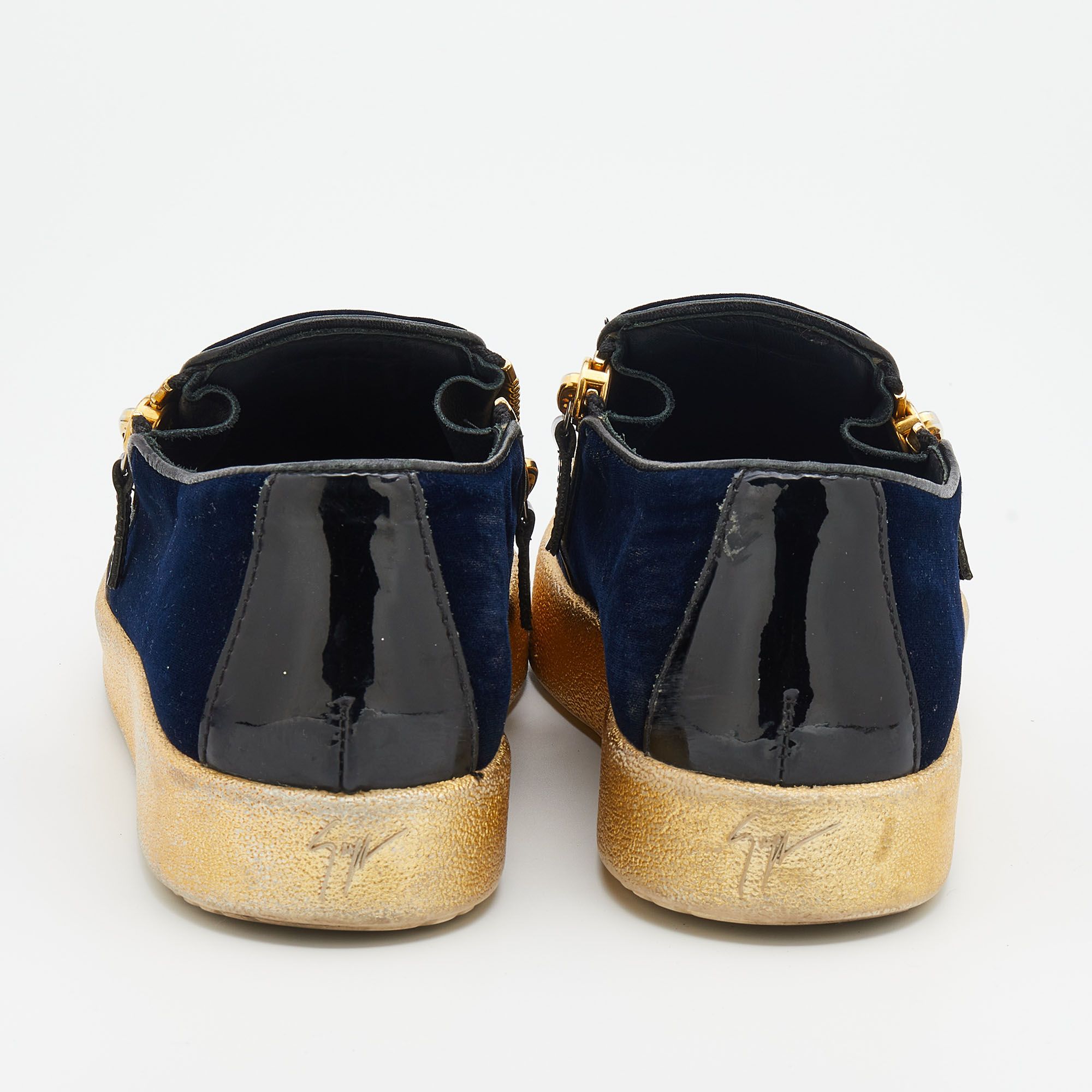 Giuseppe Zanotti Navy Blue Velvet May London Slip On Sneakers Size 39