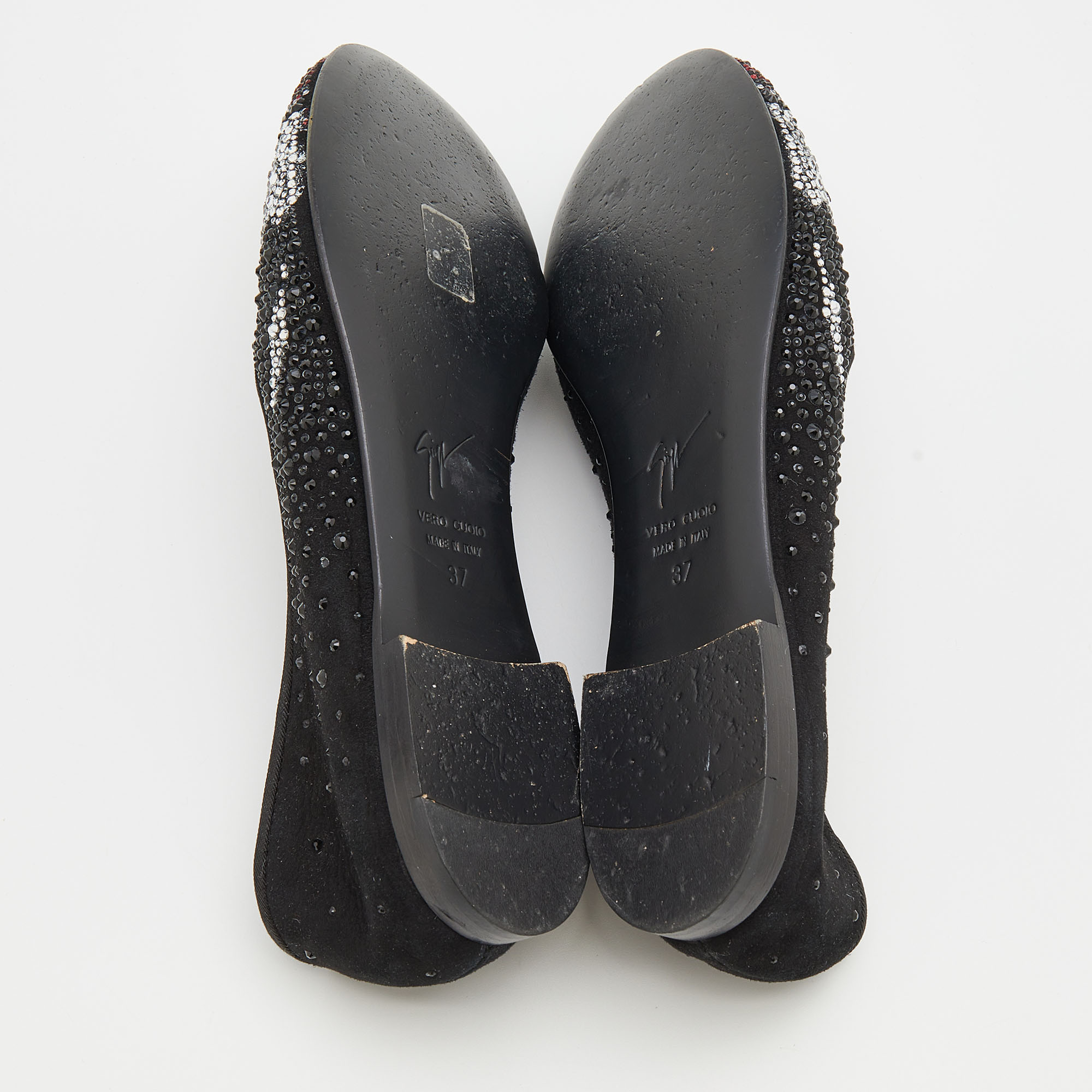 Giuseppe Zanotti Black Suede Crystal Embellished Joker Smoking Slippers Size 37