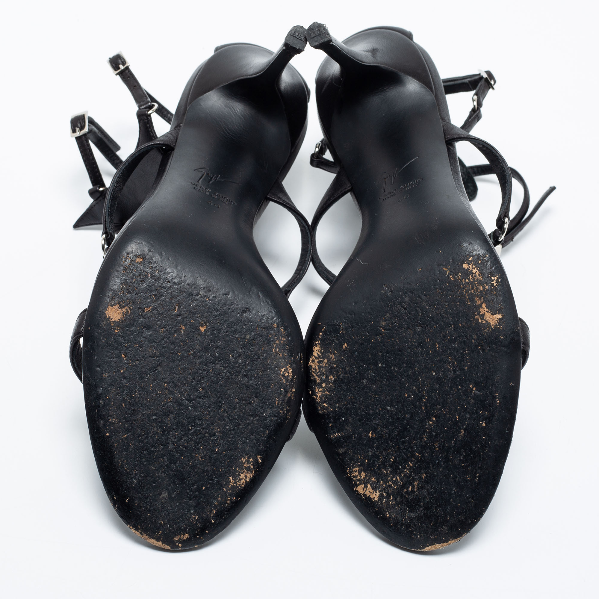Giuseppe Zanotti Black Leather T-Strap Sandals Size 40
