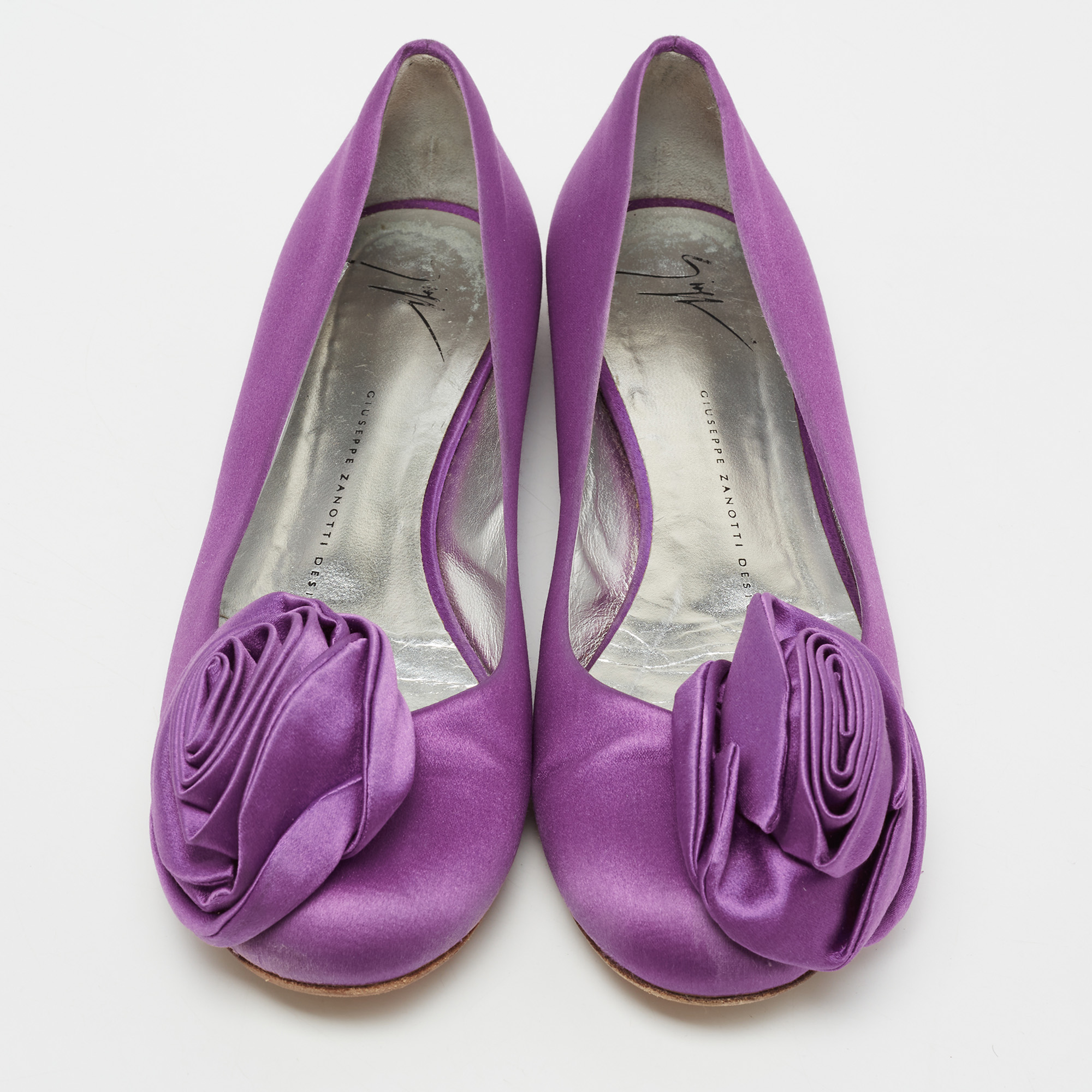Giuseppe Zanotti Purple Satin Flower Applique Ballet Flats Size 37.5