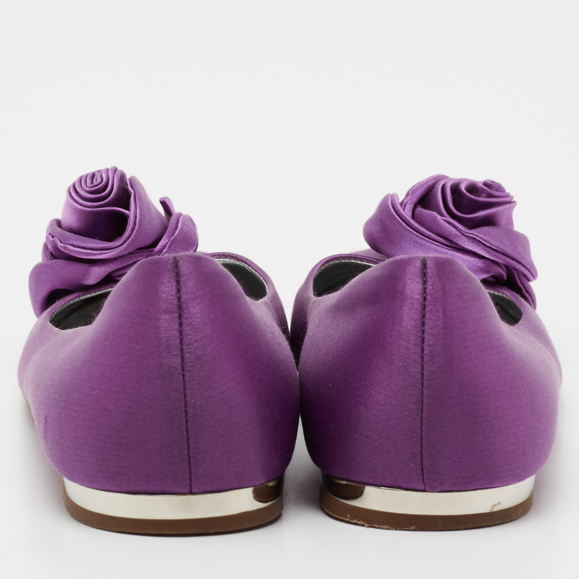 Giuseppe Zanotti Purple Satin Flower Applique Ballet Flats Size 37.5