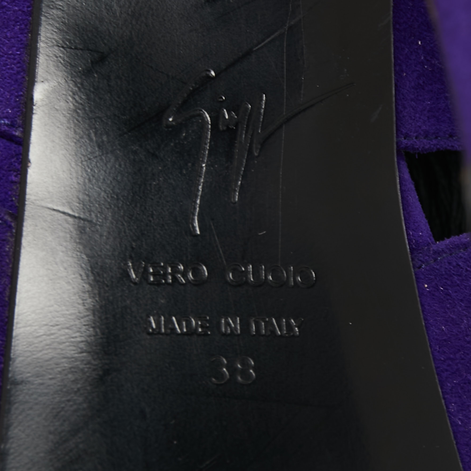 Giuseppe Zanotti Purple Suede Wave Cut Out Peep Toe Platform Booties Size 38