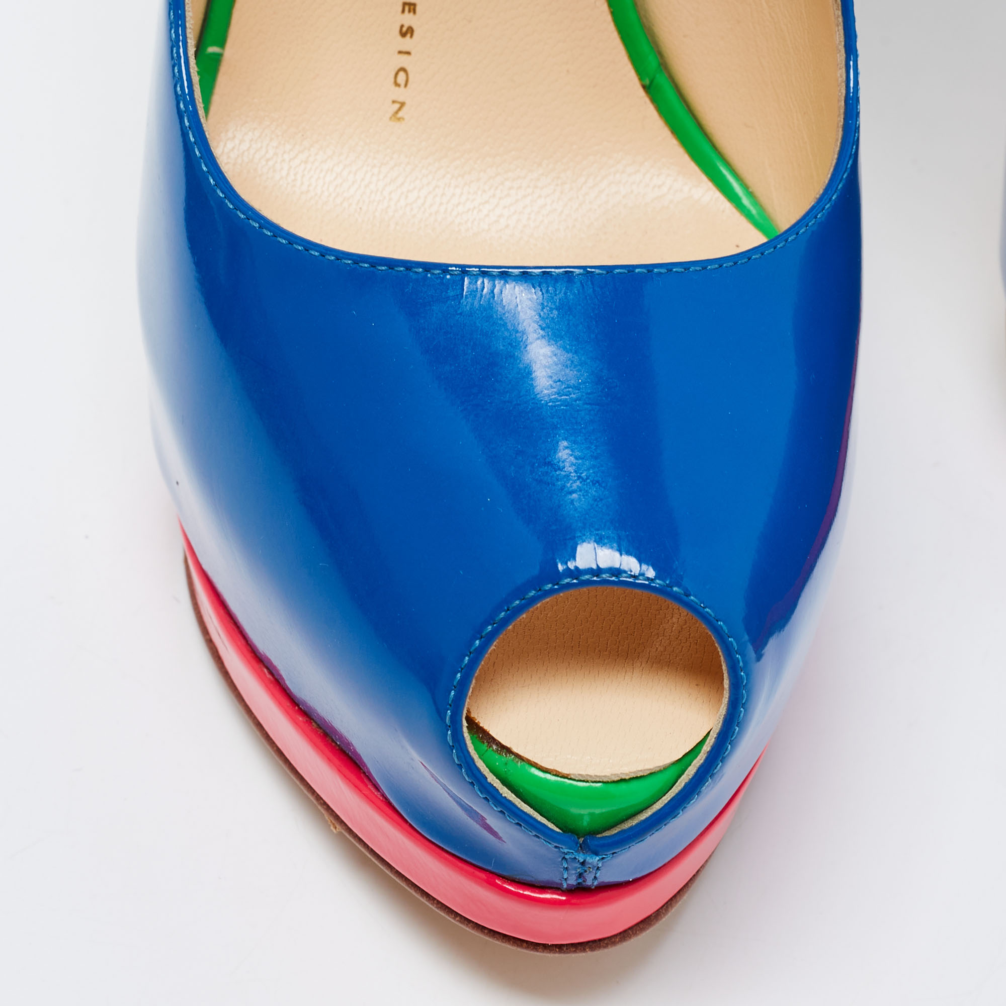 Giuseppe Zanotti Multicolour Patent Leather Tripe Strap Peep Toe Pumps Size 37