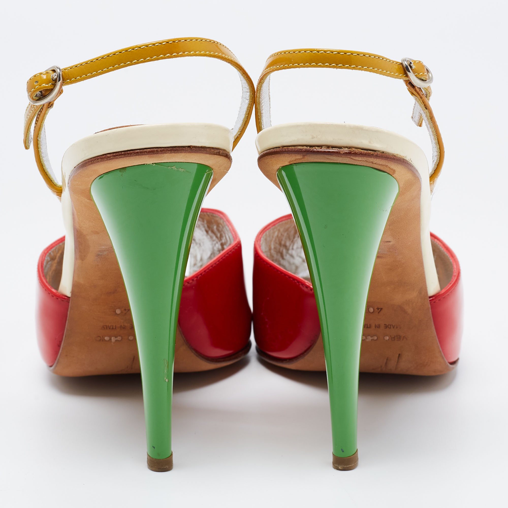 Giuseppe Zanotti Tri-Color Patent Leather Peep Toe Slingback Sandals Size 40