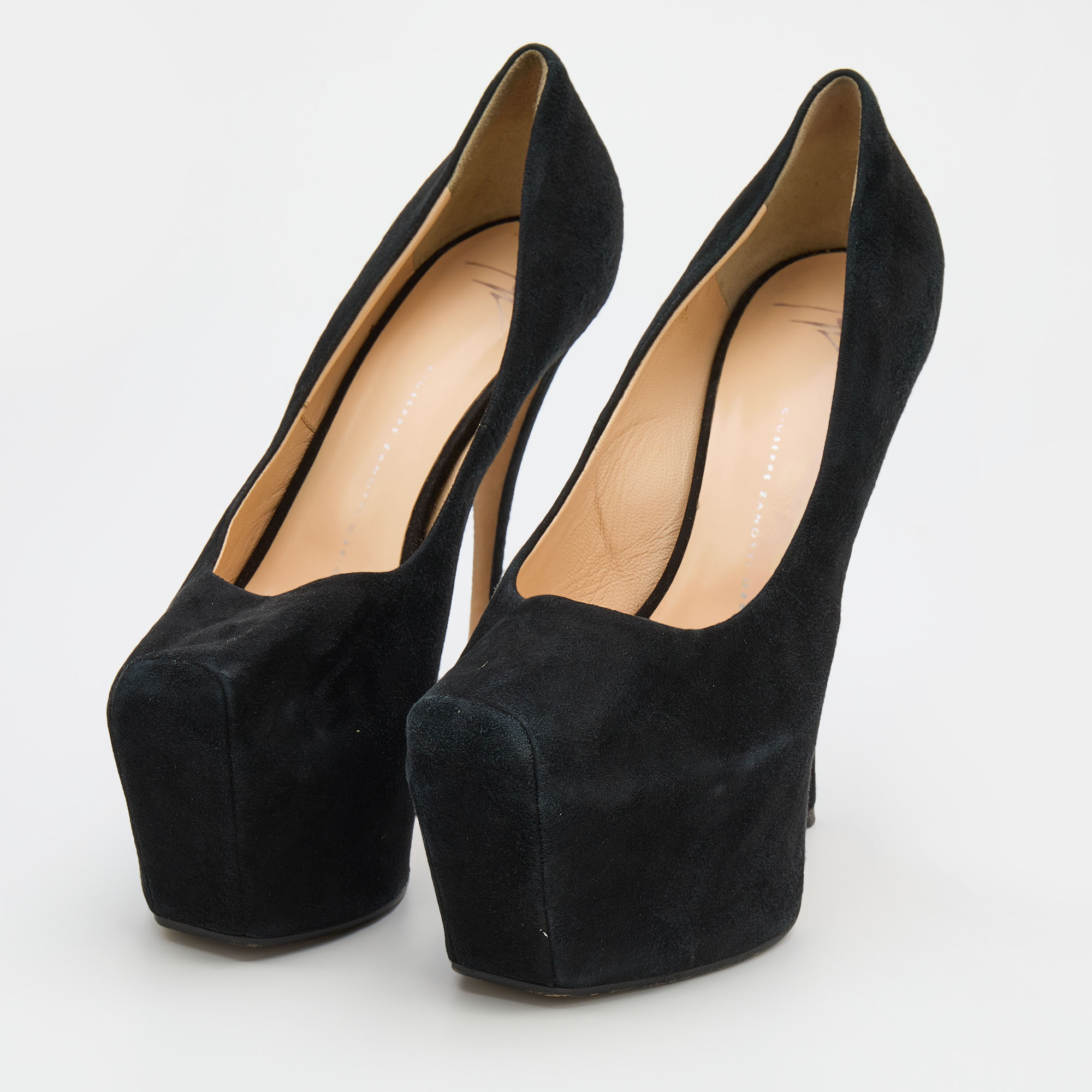 Giuseppe Zanotti Black Suede Square Toe Platform Pumps Size 40