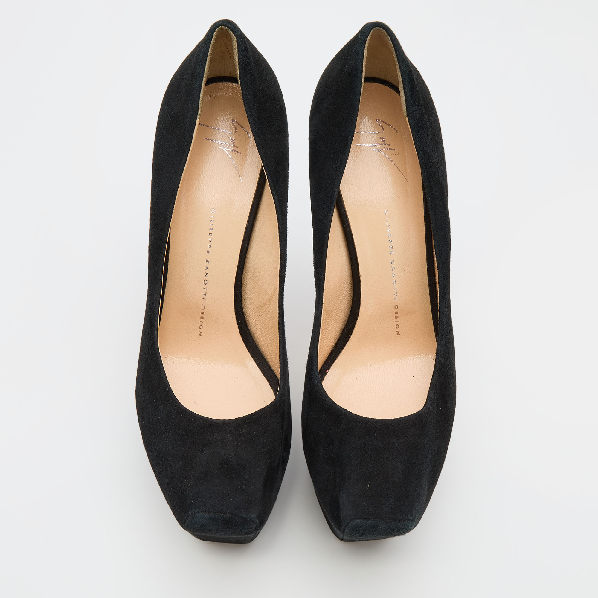 Giuseppe Zanotti Black Suede Square Toe Platform Pumps Size 40