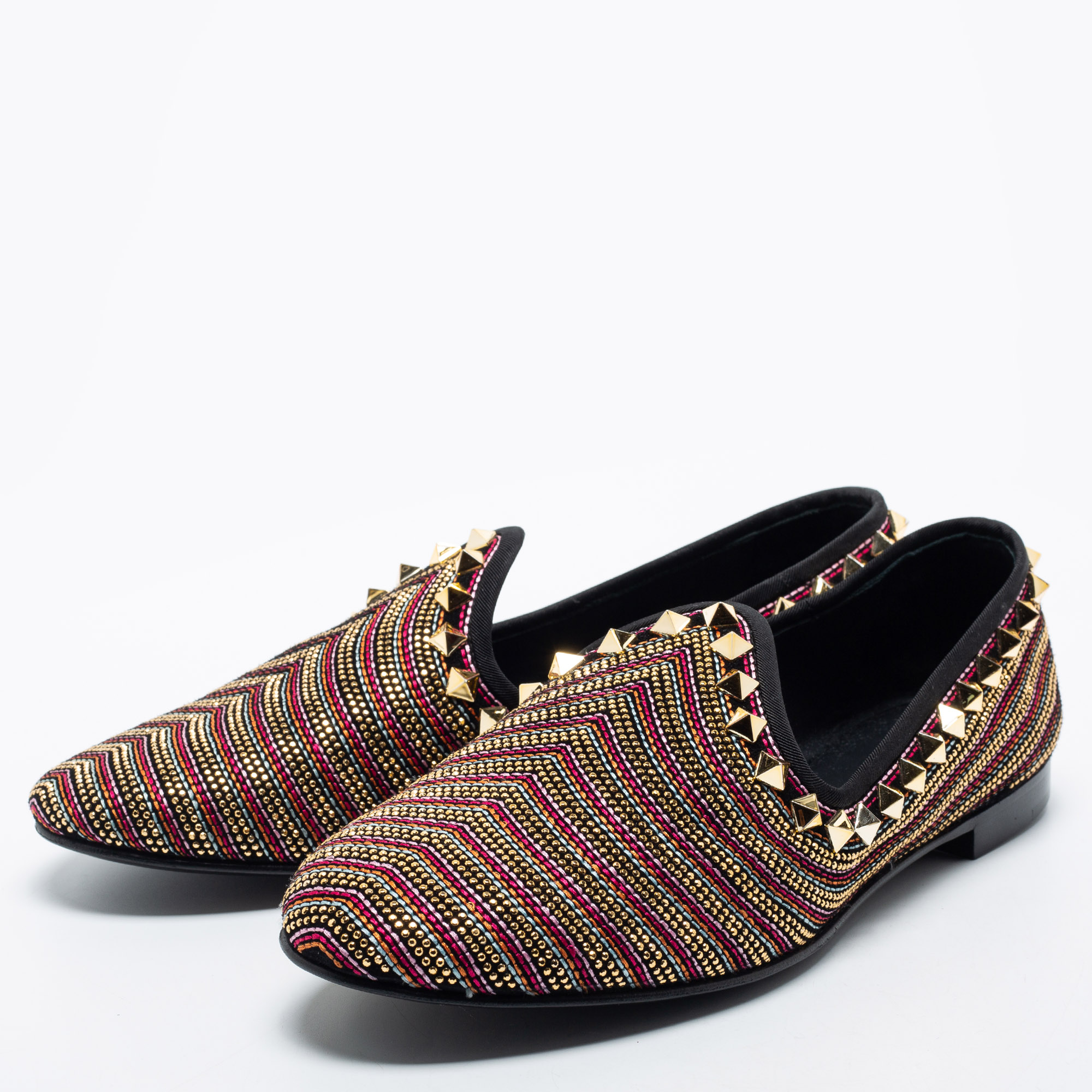 Giuseppe Zanotti Multicolor Embellished Suede Smoking Slippers Size 41