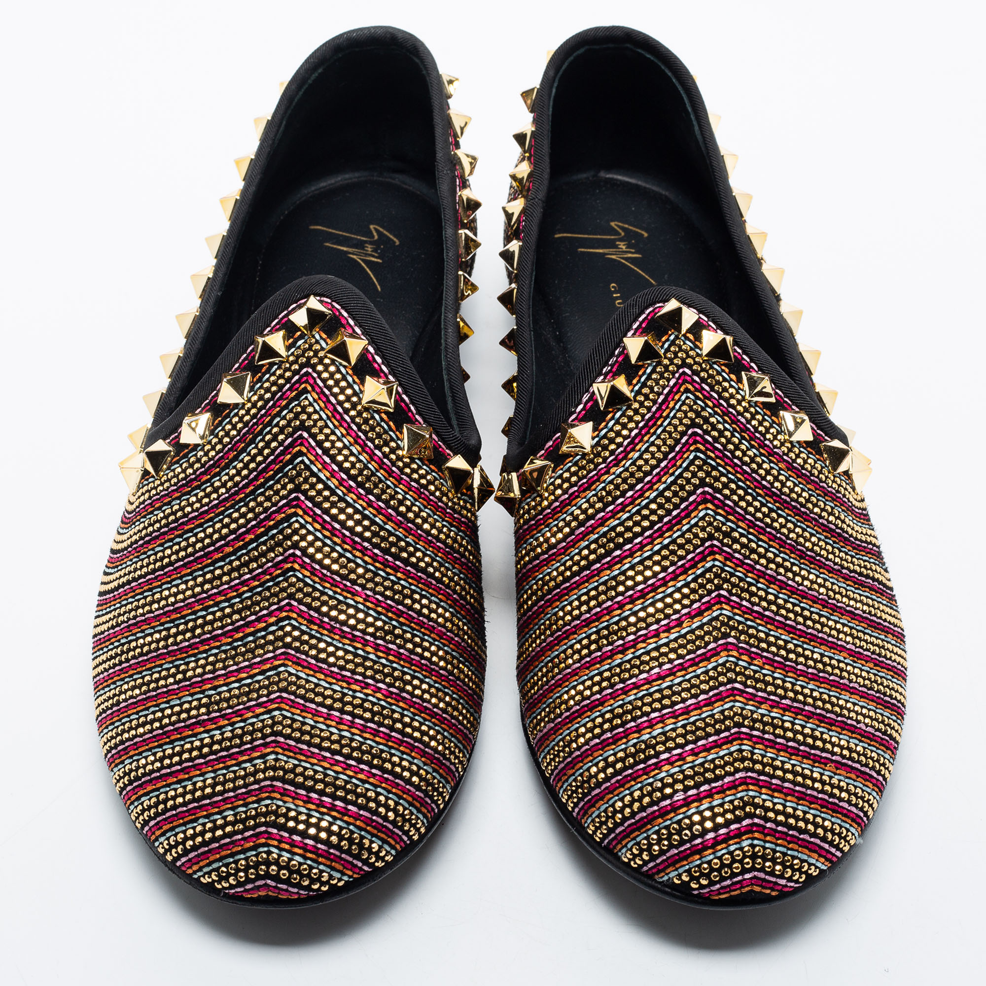 Giuseppe Zanotti Multicolor Embellished Suede Smoking Slippers Size 41