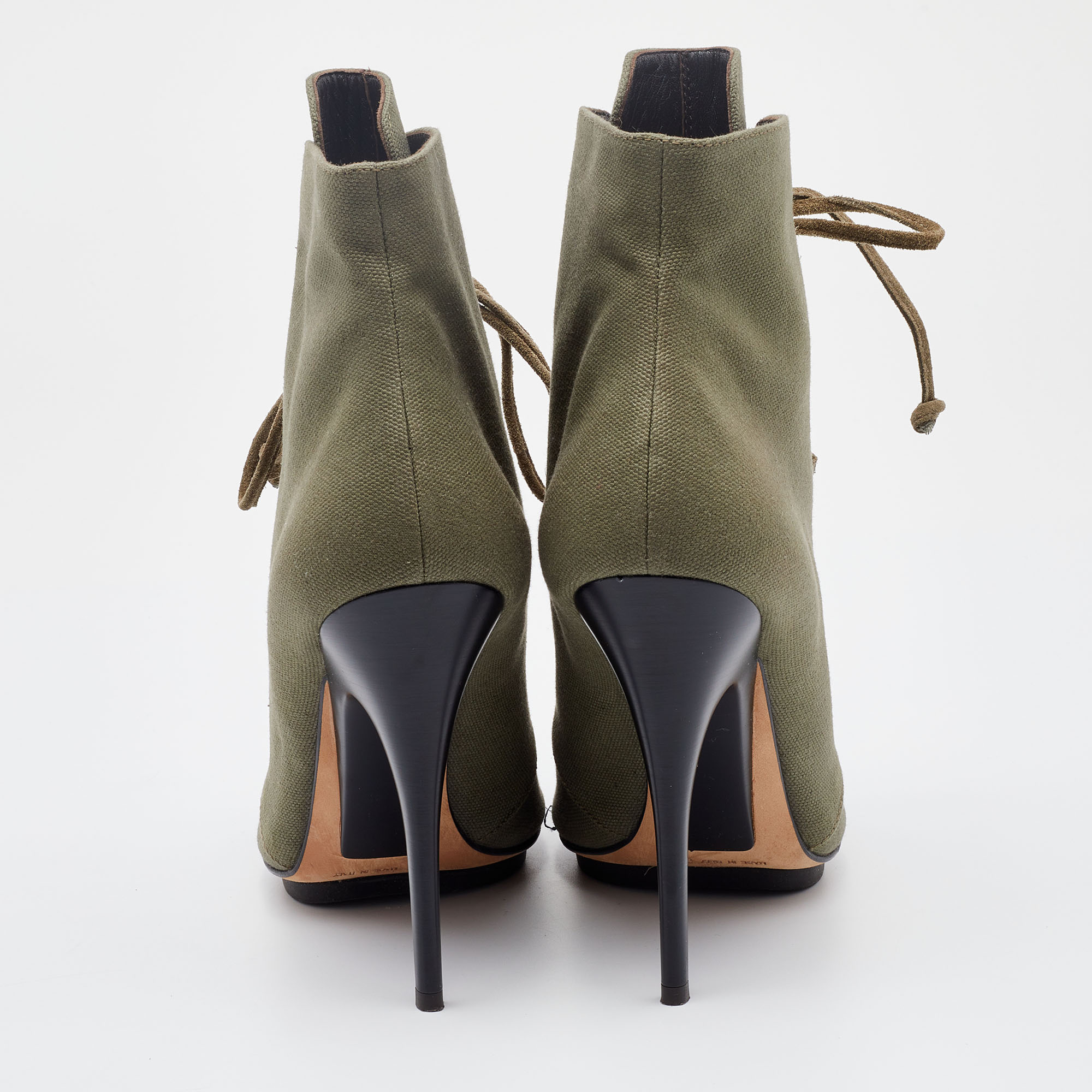 Giuseppe Zanotti Olive Green Canvas And Suede Lace Up Booties Size 37
