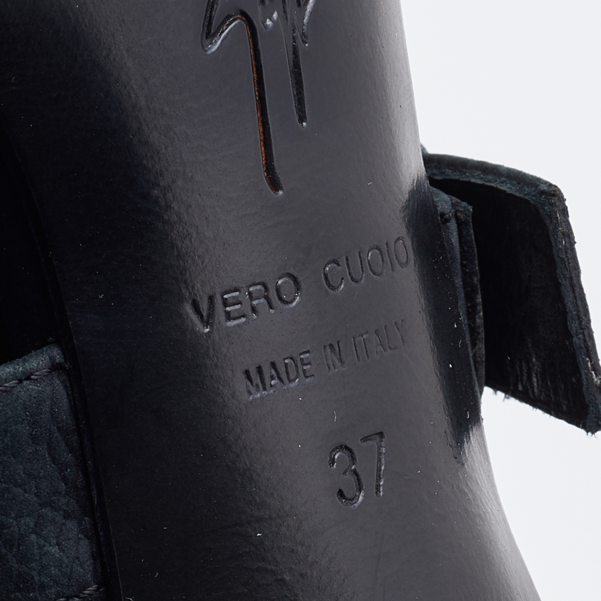 Giuseppe Zanotti Dark Green Nubuck Leather Buckle Detail Caged Sandals Size 37