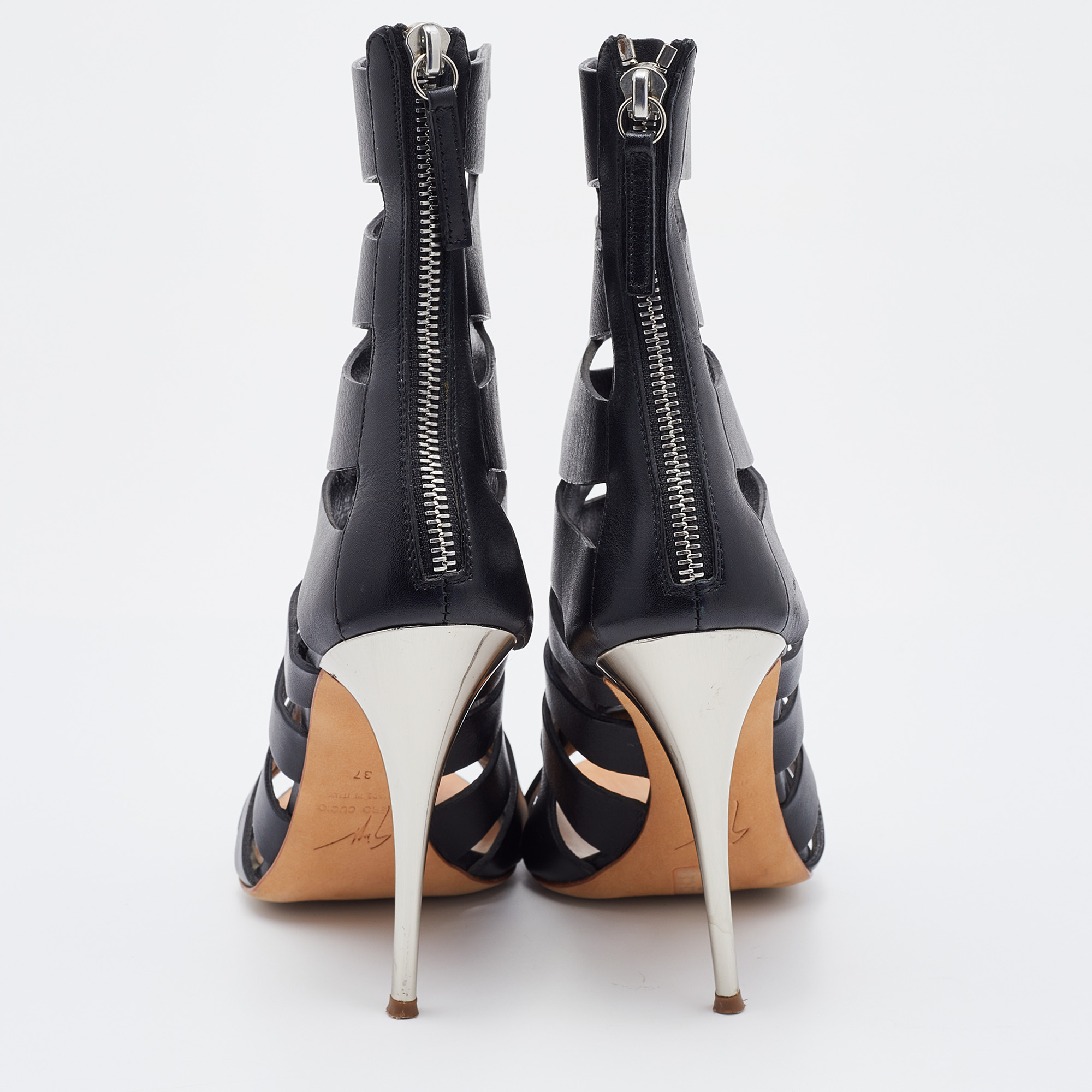 Giuseppe Zanotti Black Leather Cutout Ankle Length Boots Size 37