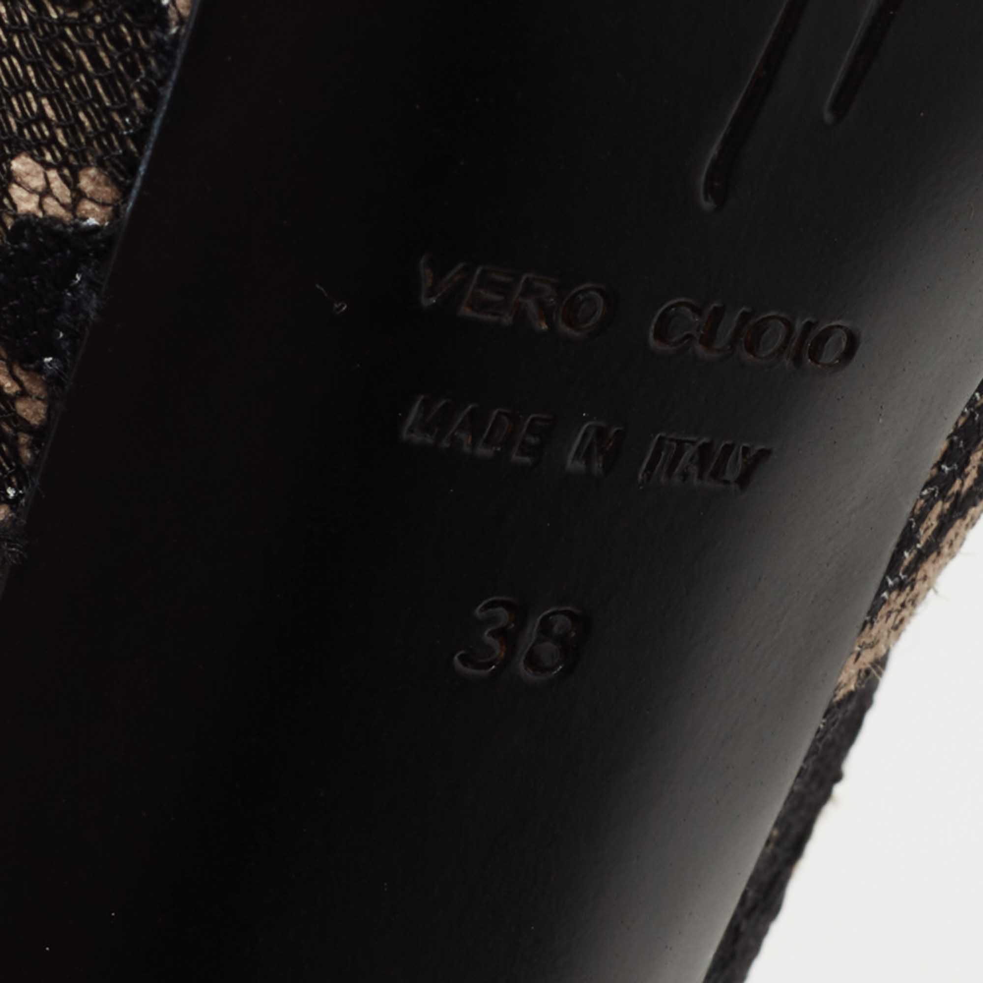 Giuseppe Zanotti Black/Grey Lace Platform Slingback Pumps Size 38