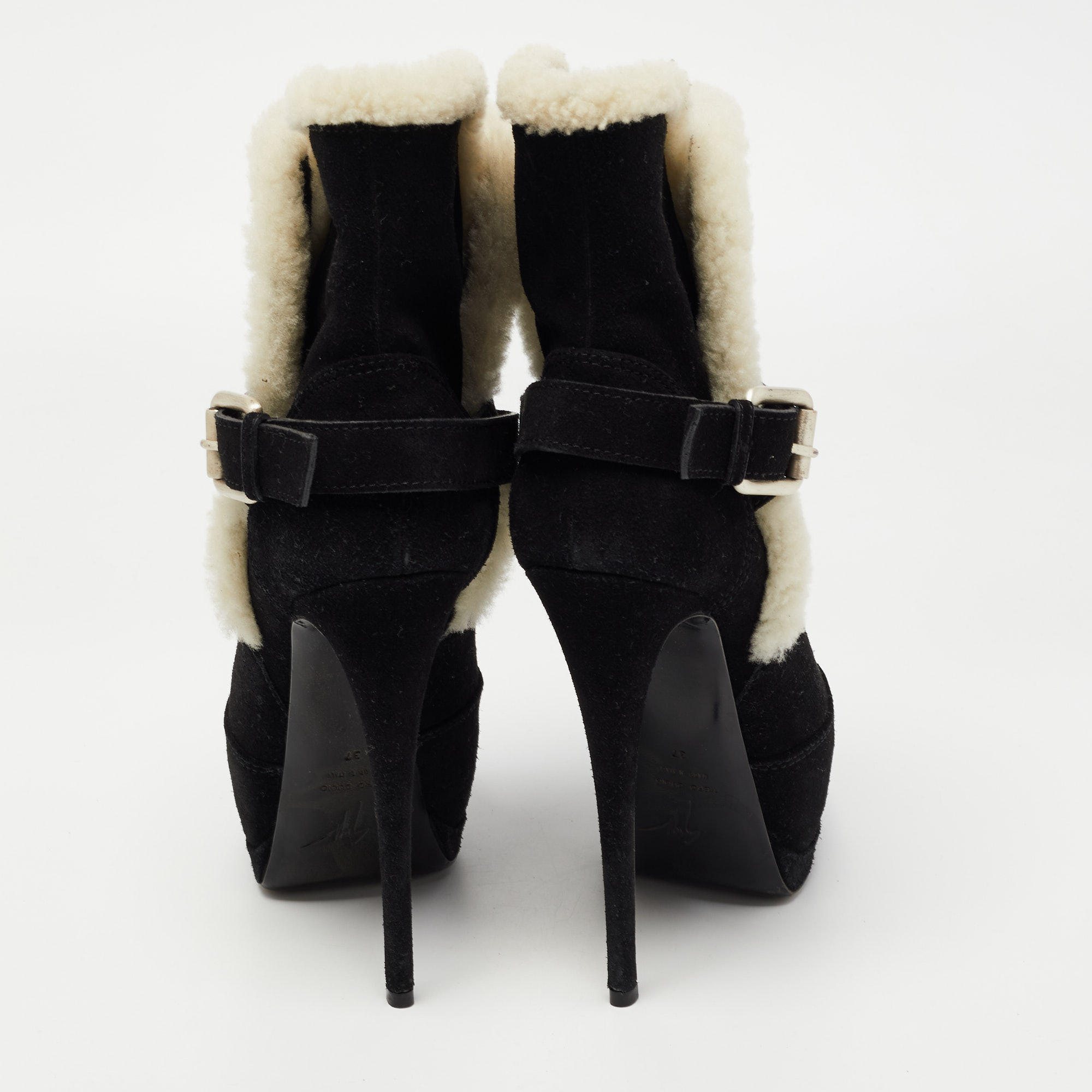 Giuseppe Zanotti Black Suede And Fur Ankle Boots Size 37