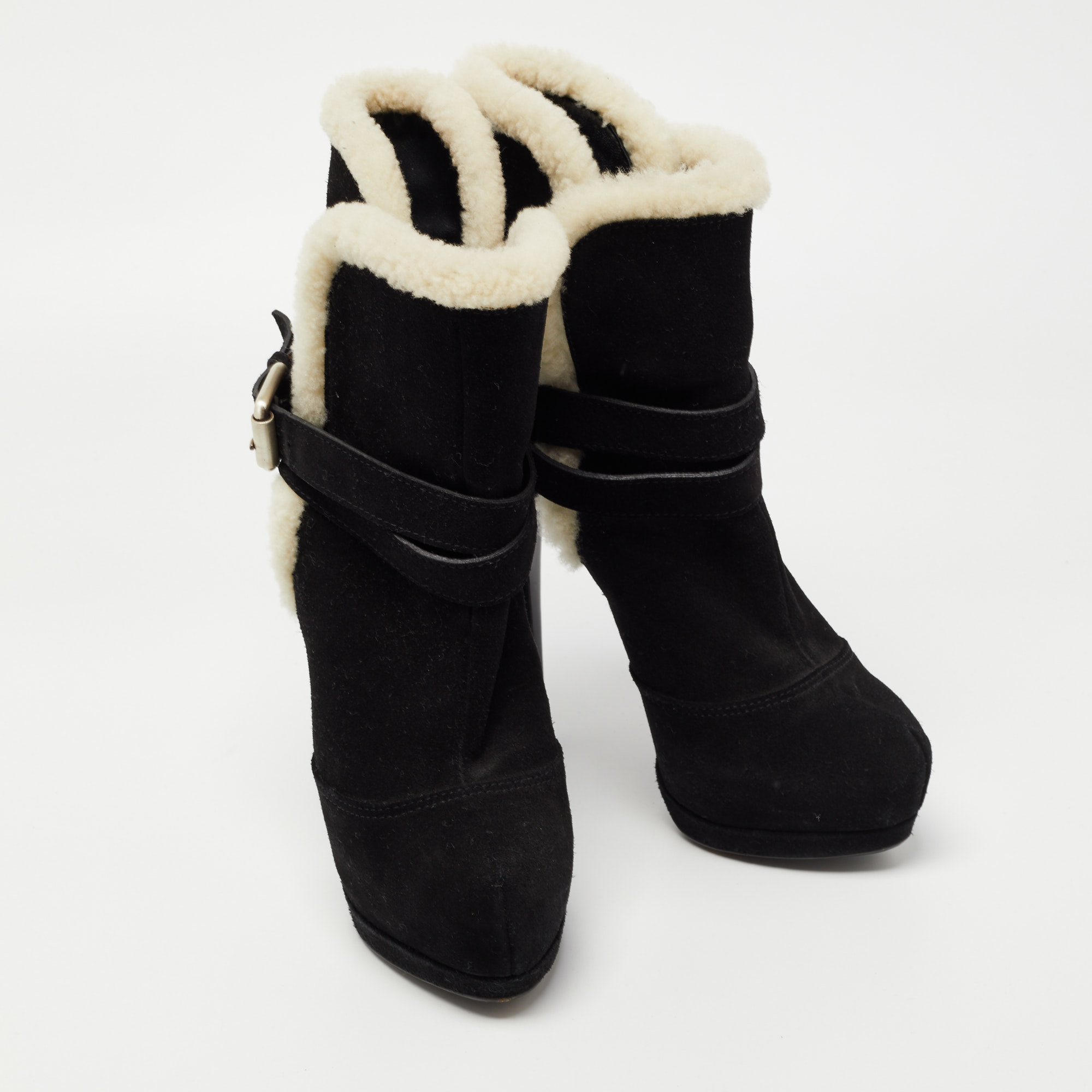 Giuseppe Zanotti Black Suede And Fur Ankle Boots Size 37
