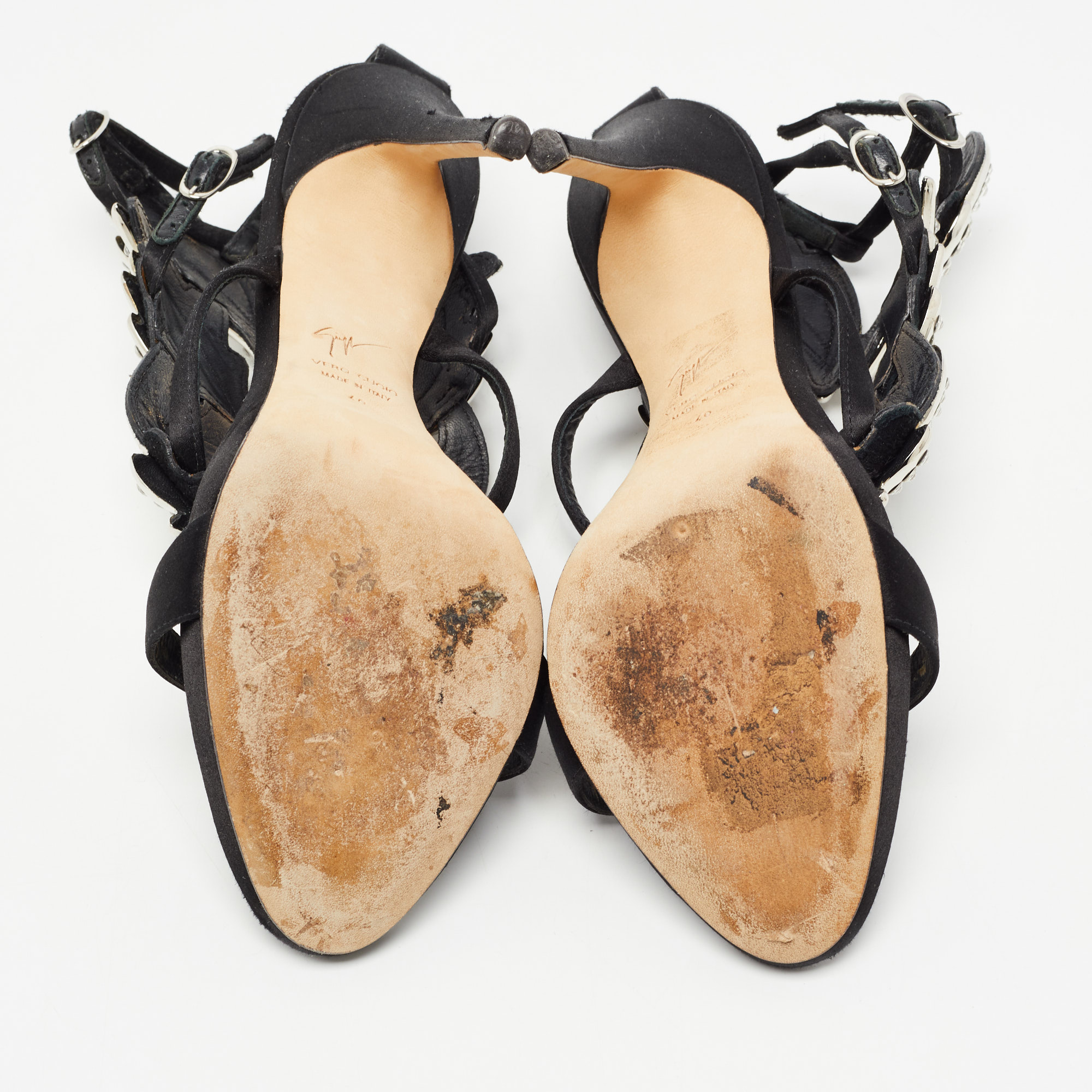 Giuseppe Zanotti Black Satin Wing Jeweled Sandals Size 40