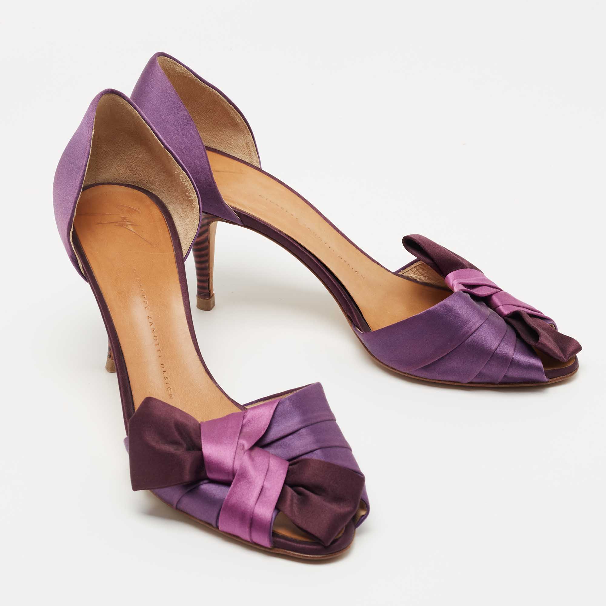 Giuseppe Zanotti Purple Satin Bow Peep Toe D'orsay Pumps Size 40