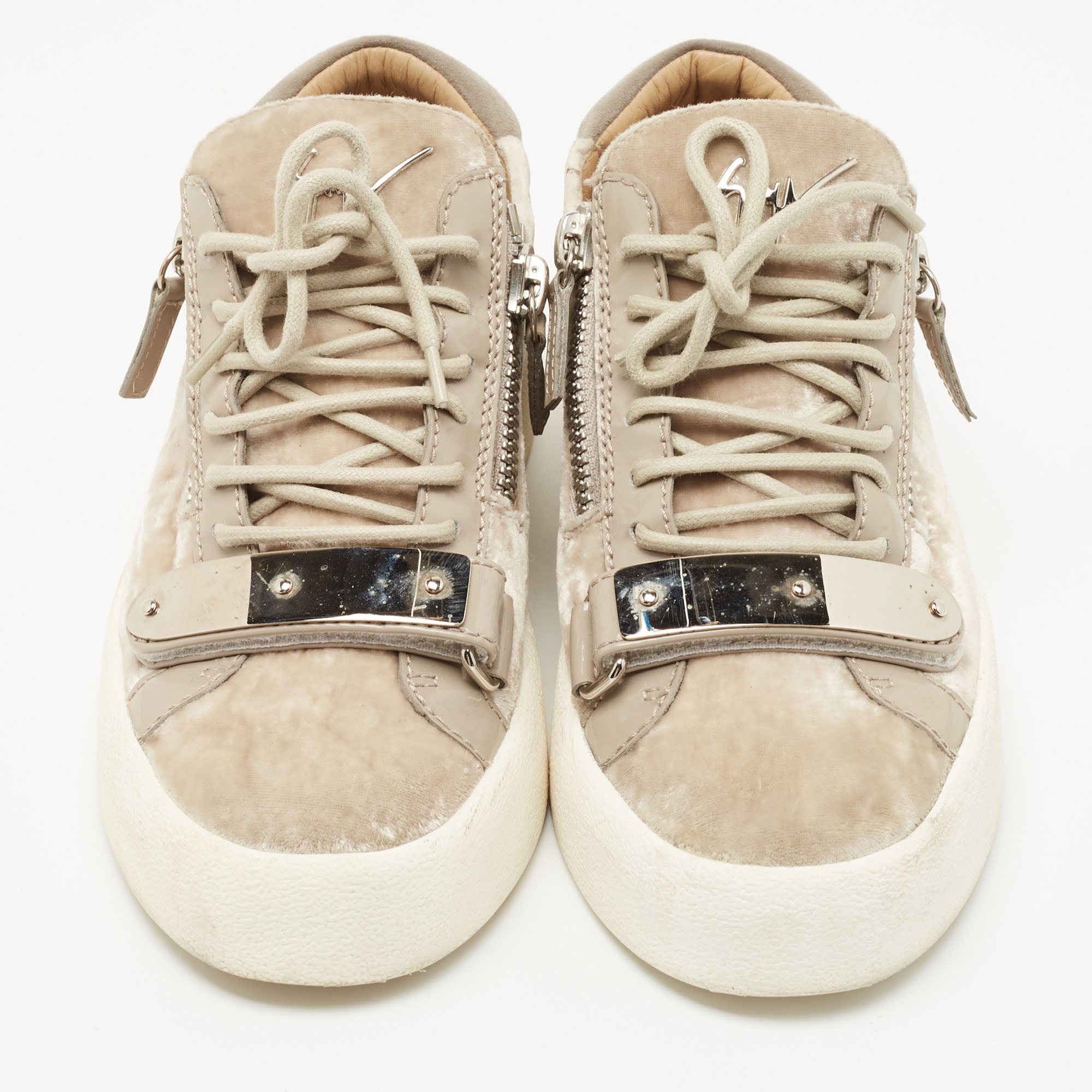 Giuseppe Zanotti Beige Velvet Sneakers Size 37