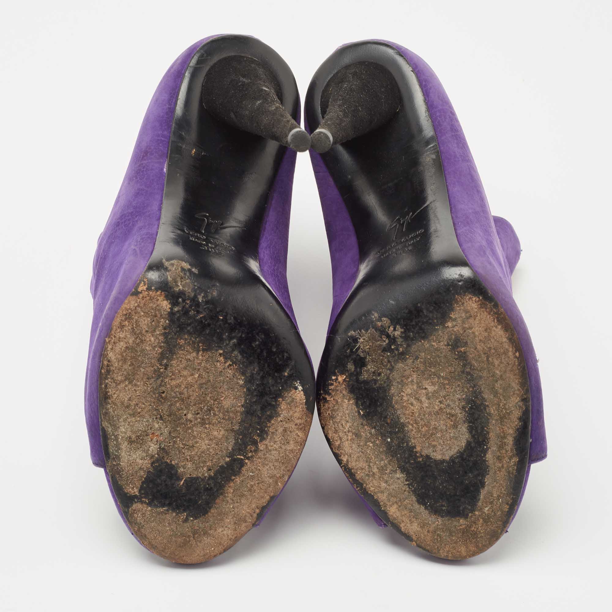Giuseppe Zanotti Purple Nubuck Leather Ankle Boots Size 38.5