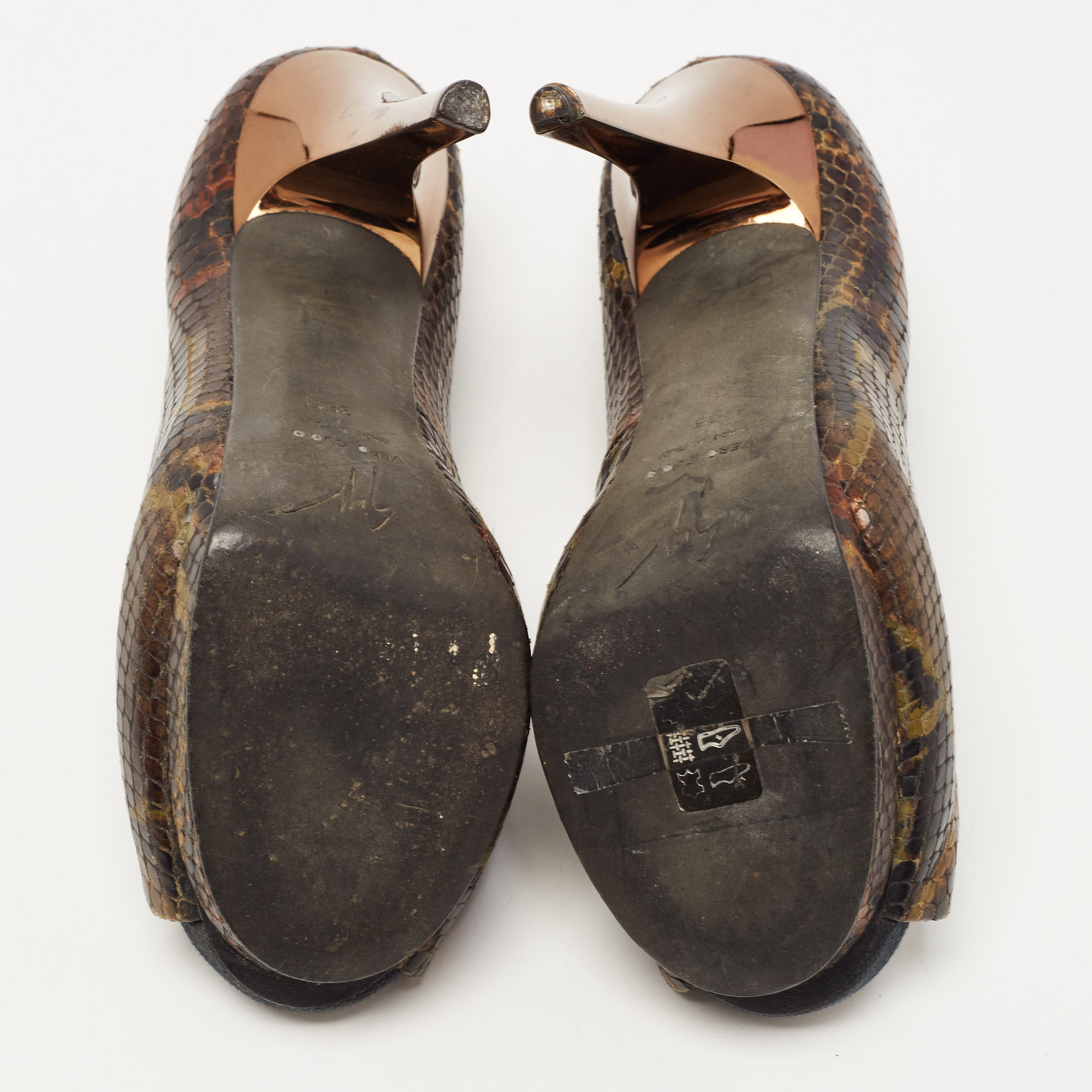 Giuseppe Zanotti Brown Python Embossed Leather Peep Toe Pumps Size 35