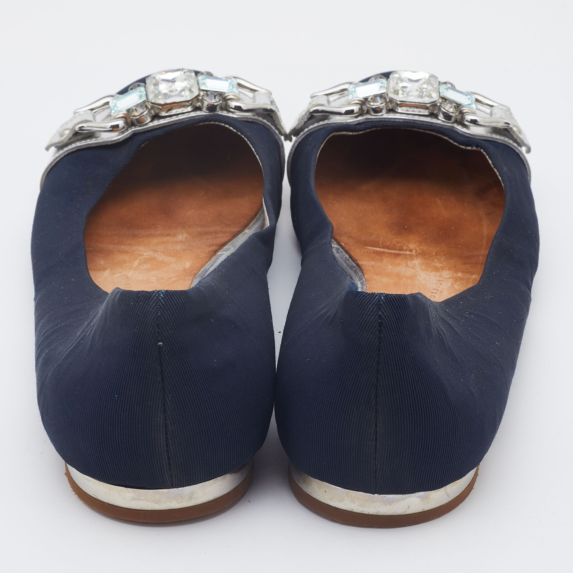Giuseppe Zanotti Navy Blue Canvas Crystals Embellishment Ballet Flats Size 40.5