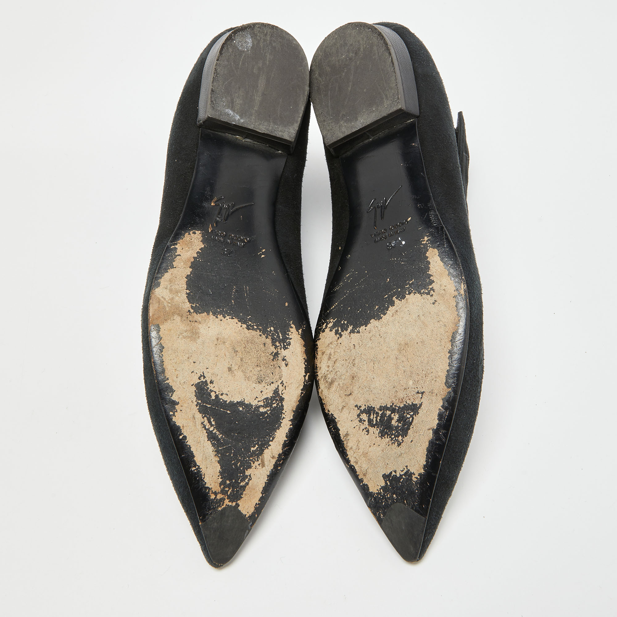Giuseppe Zanotti Black Suede Ankle Strap Ballet Flats Size 37