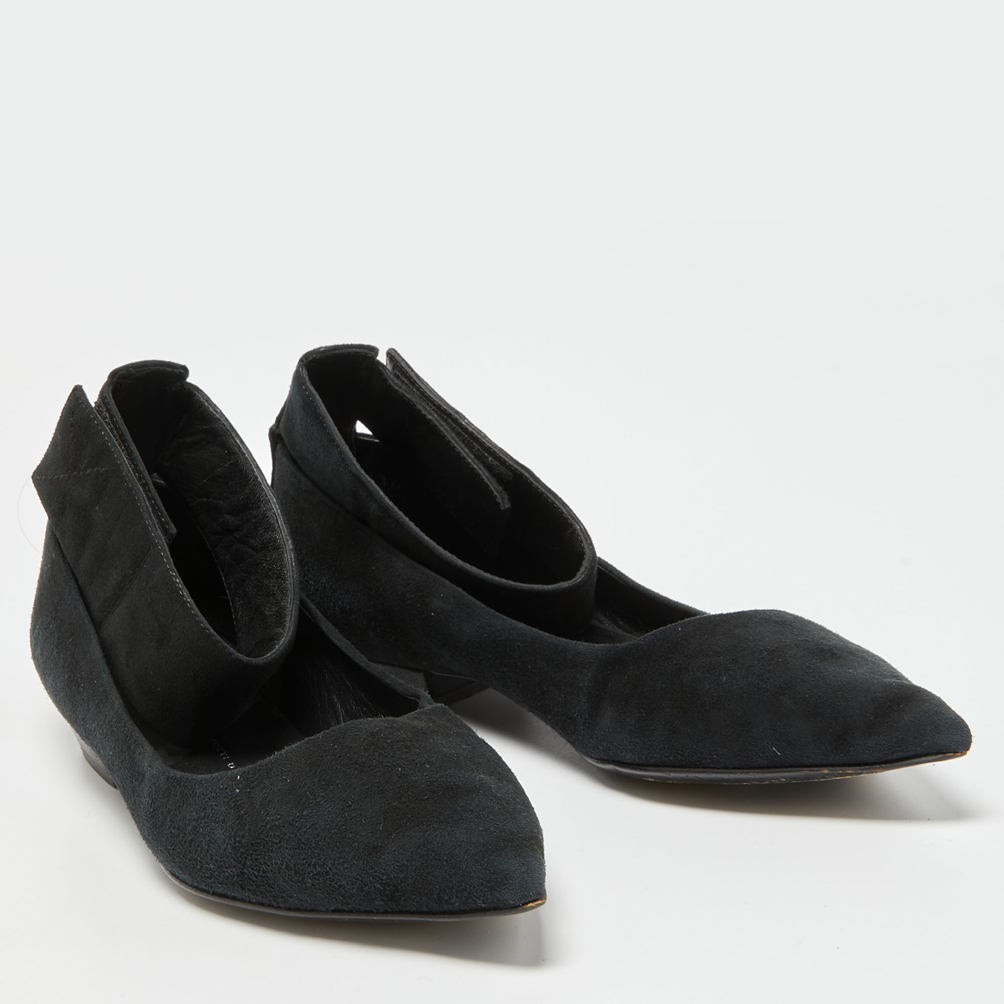 Giuseppe Zanotti Black Suede Ankle Strap Ballet Flats Size 37