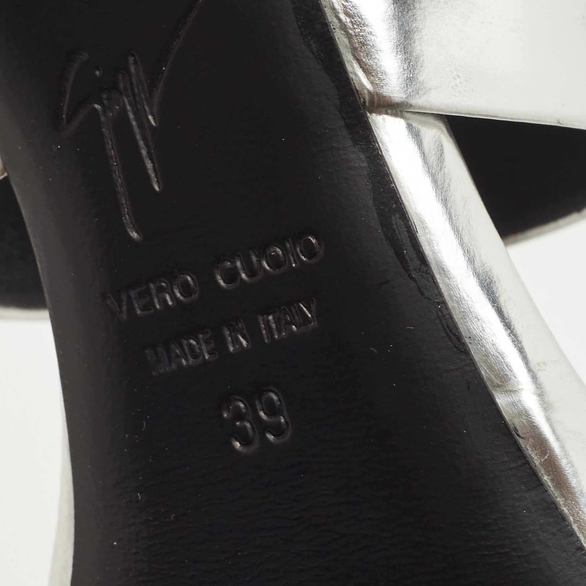Giuseppe Zanotti Metallic Silver Leather Andrea Mules Size 39