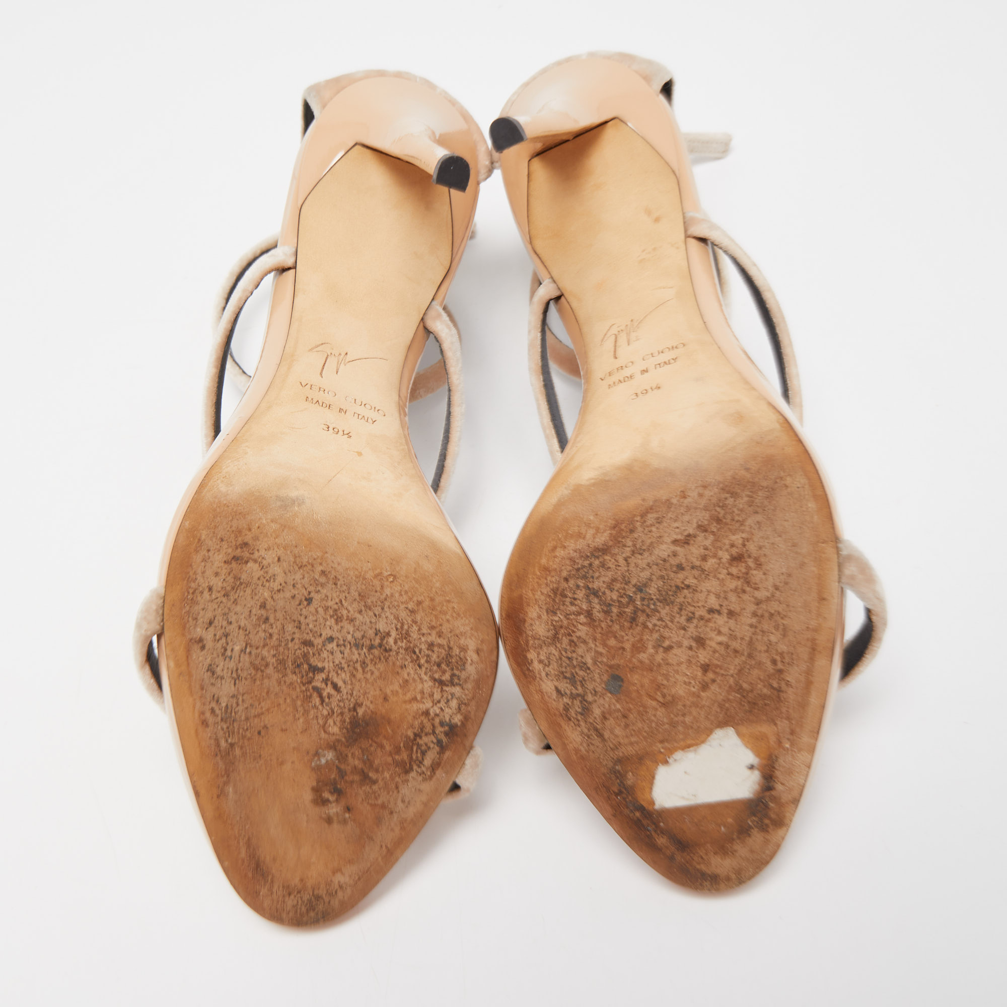 Giuseppe Zanotti Beige Velvet Harmony  Ankle Cuff Sandals Size 39.5