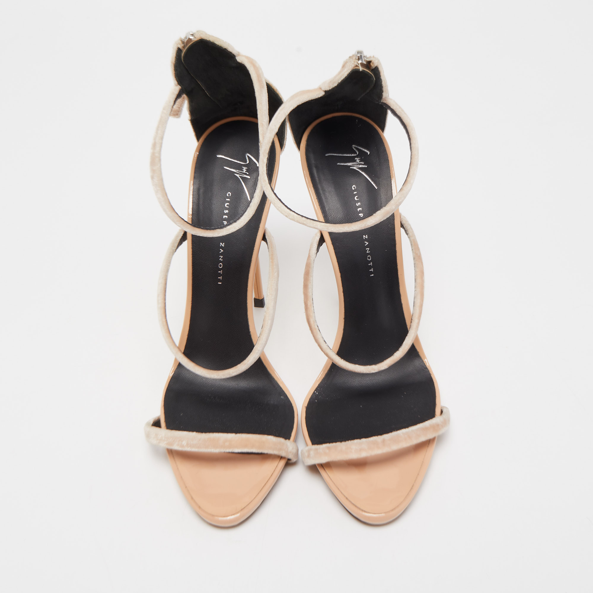 Giuseppe Zanotti Beige Velvet Harmony  Ankle Cuff Sandals Size 39.5