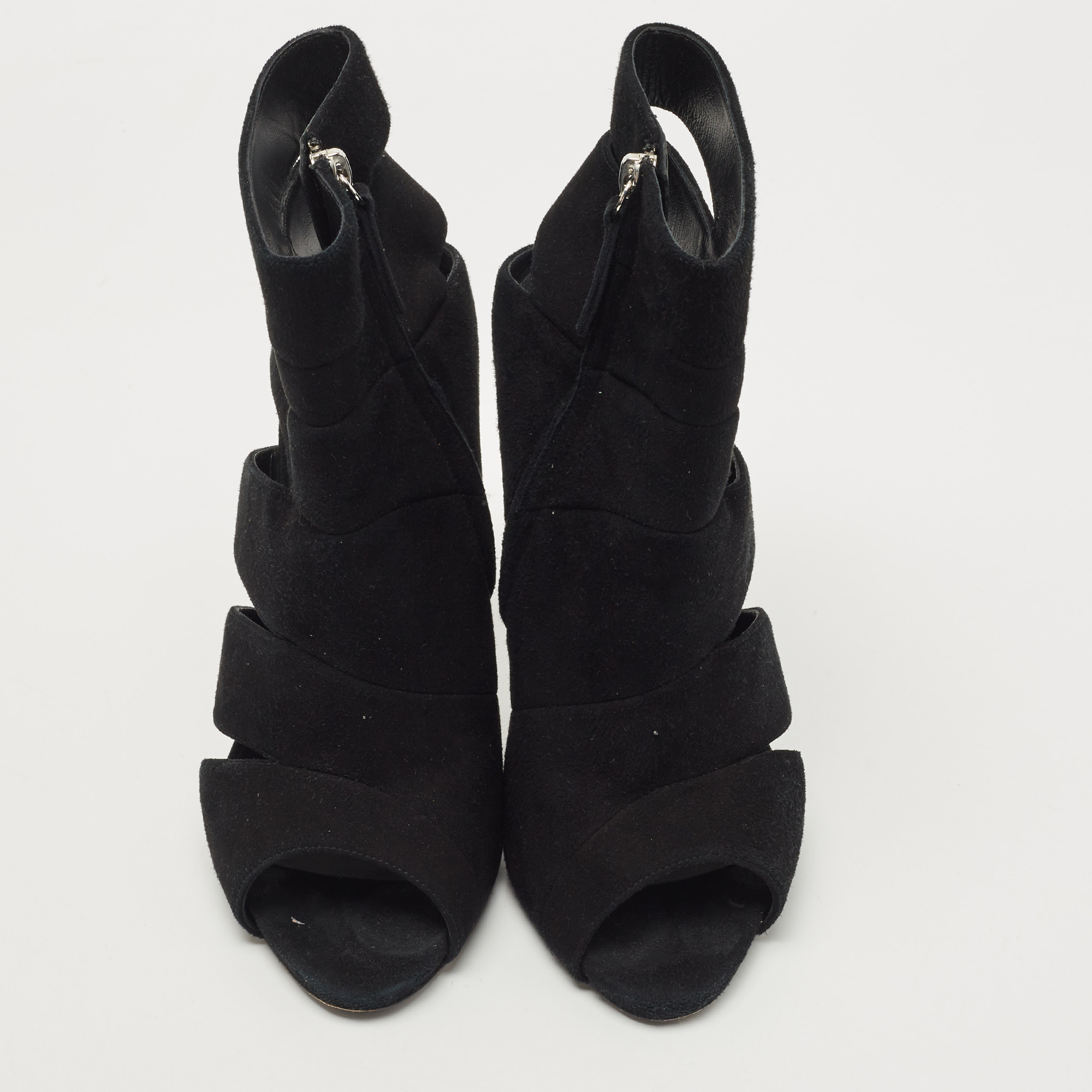 Giuseppe Zanotti Black Suede Cut Out Peep Toe Ankle Booties Size 39