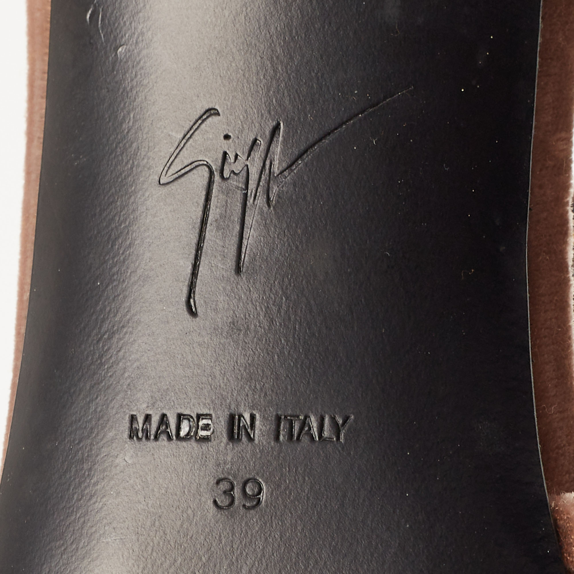 Giuseppe Zanotti Beige Velvet Knot Detail Slide Sandals Size 39