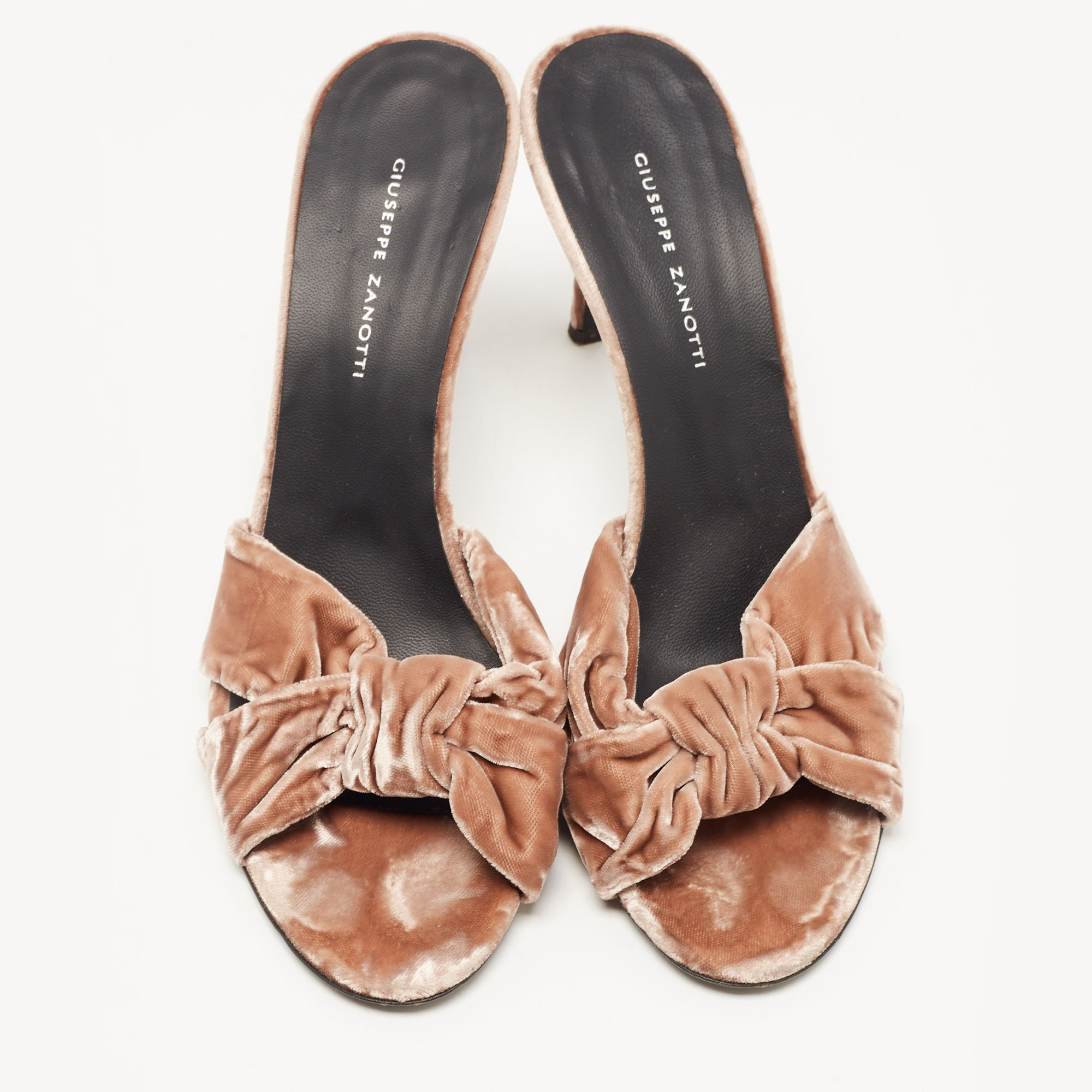 Giuseppe Zanotti Beige Velvet Knot Detail Slide Sandals Size 39