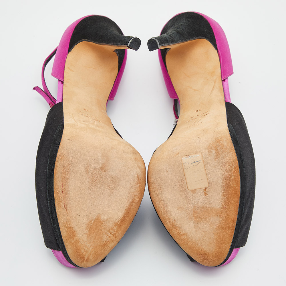 Giuseppe Zanotti Black/Pink Satin And Suede Peep Toe Platform Ankle Sandals Size 38