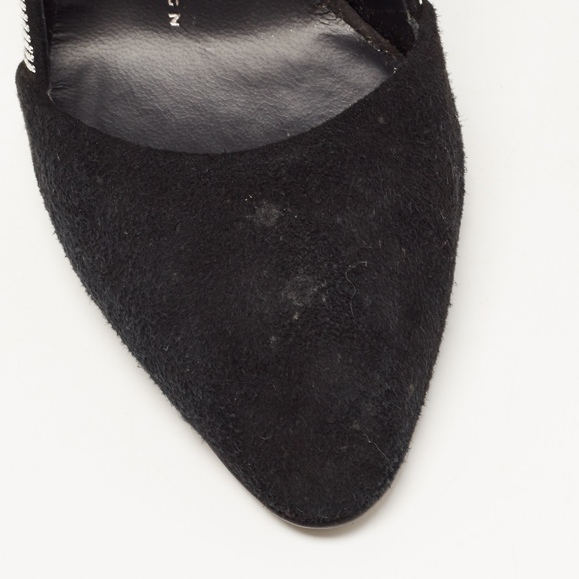 Giuseppe Zanotti Black Suede Crystal Embellished Pointed Toe Pumps Size 37