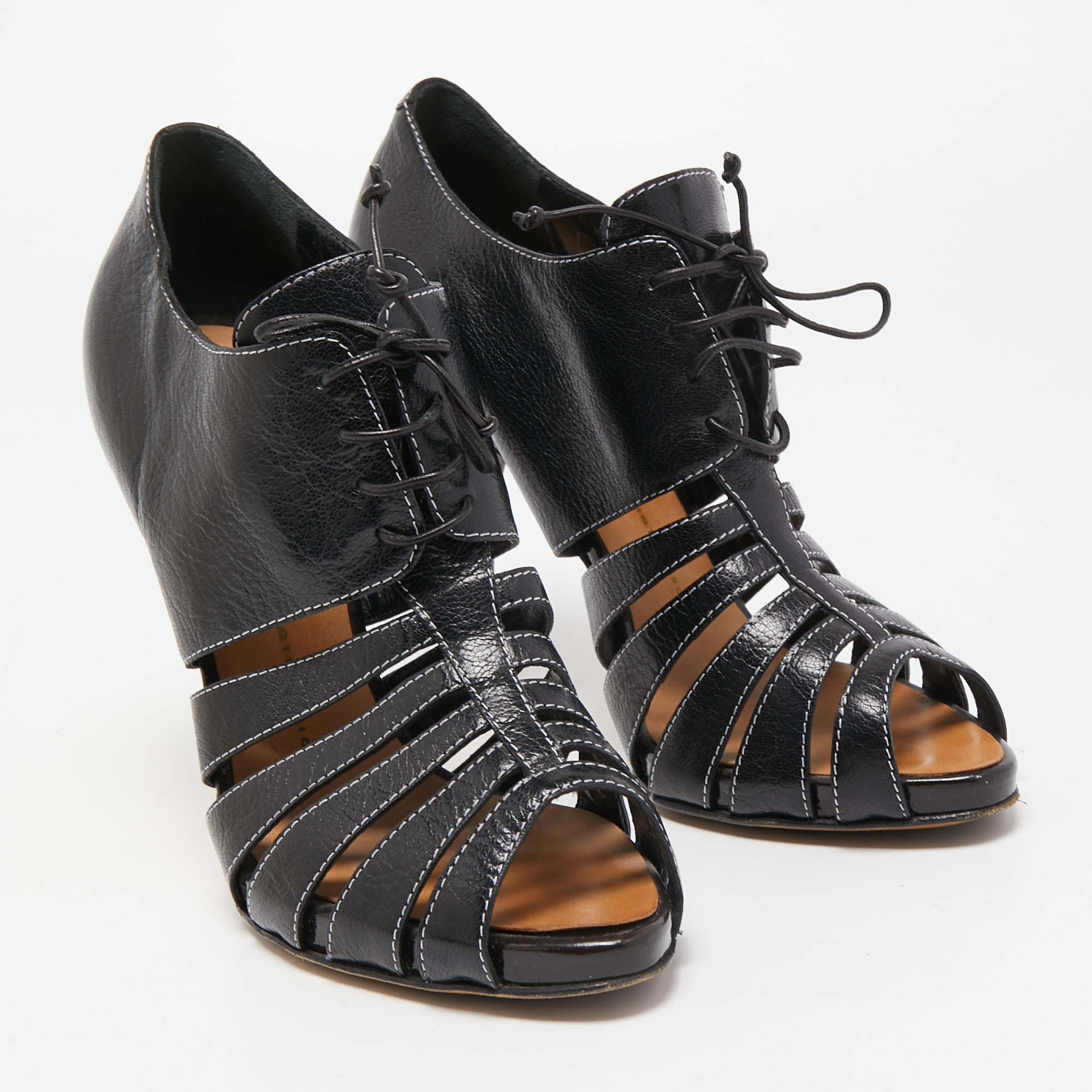 Giuseppe Zanotti Black Leather Oxford Peep Toe Ankle Boots Size 39.5
