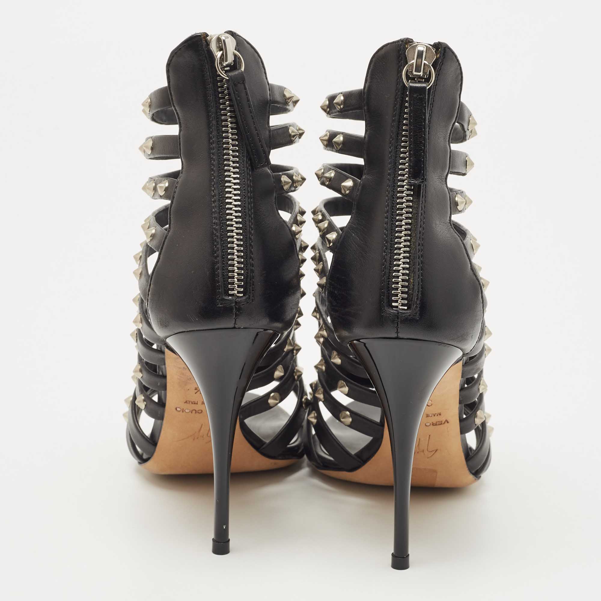 Giuseppe Zanotti Black Leather Studded Strappy Sandals Size 36.5