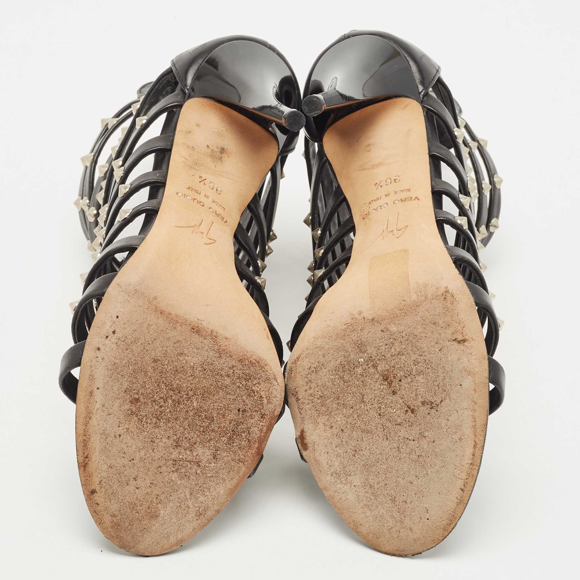 Giuseppe Zanotti Black Leather Studded Strappy Sandals Size 36.5