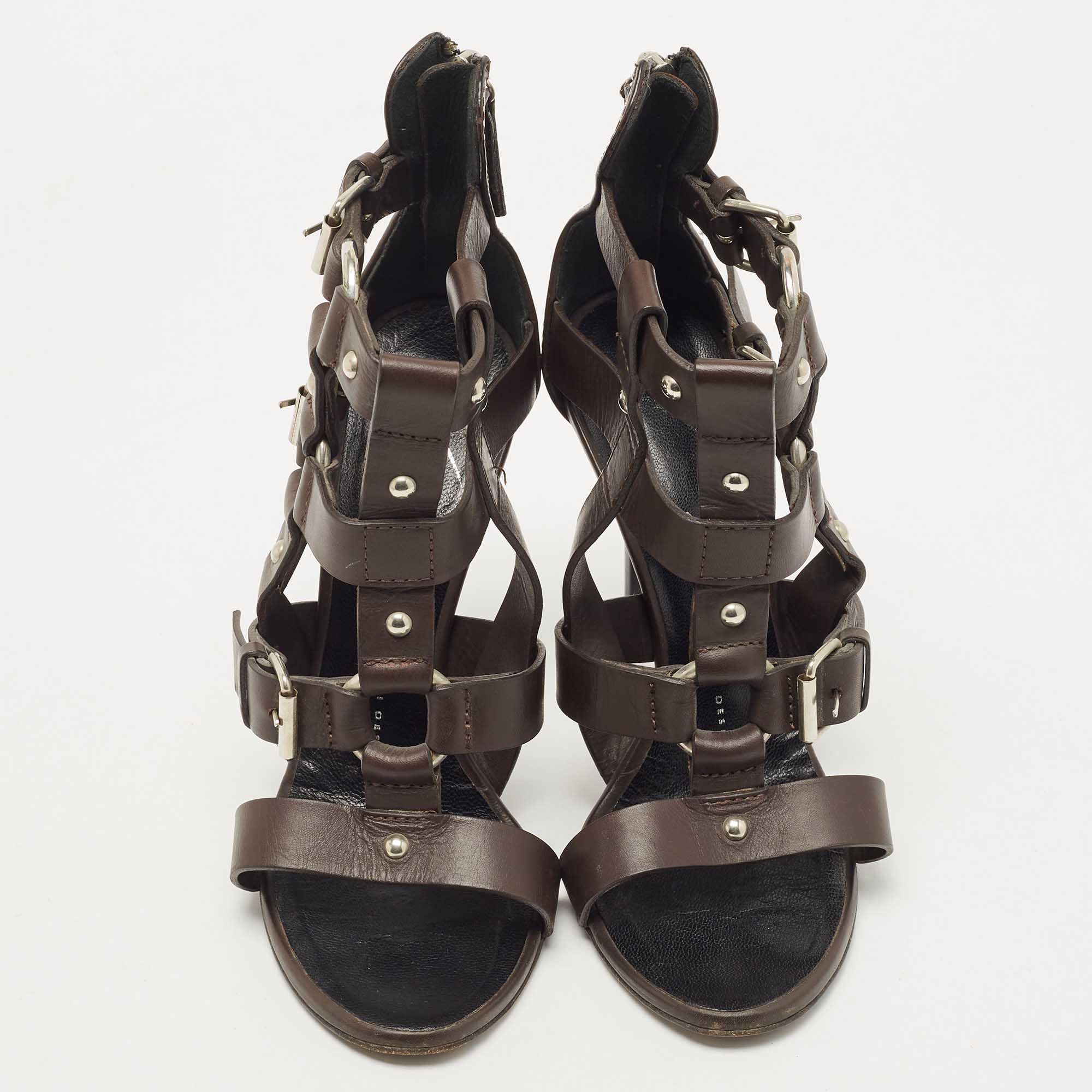 Giuseppe Zanotti Brown Leather Strappy Sandals Size 37.5