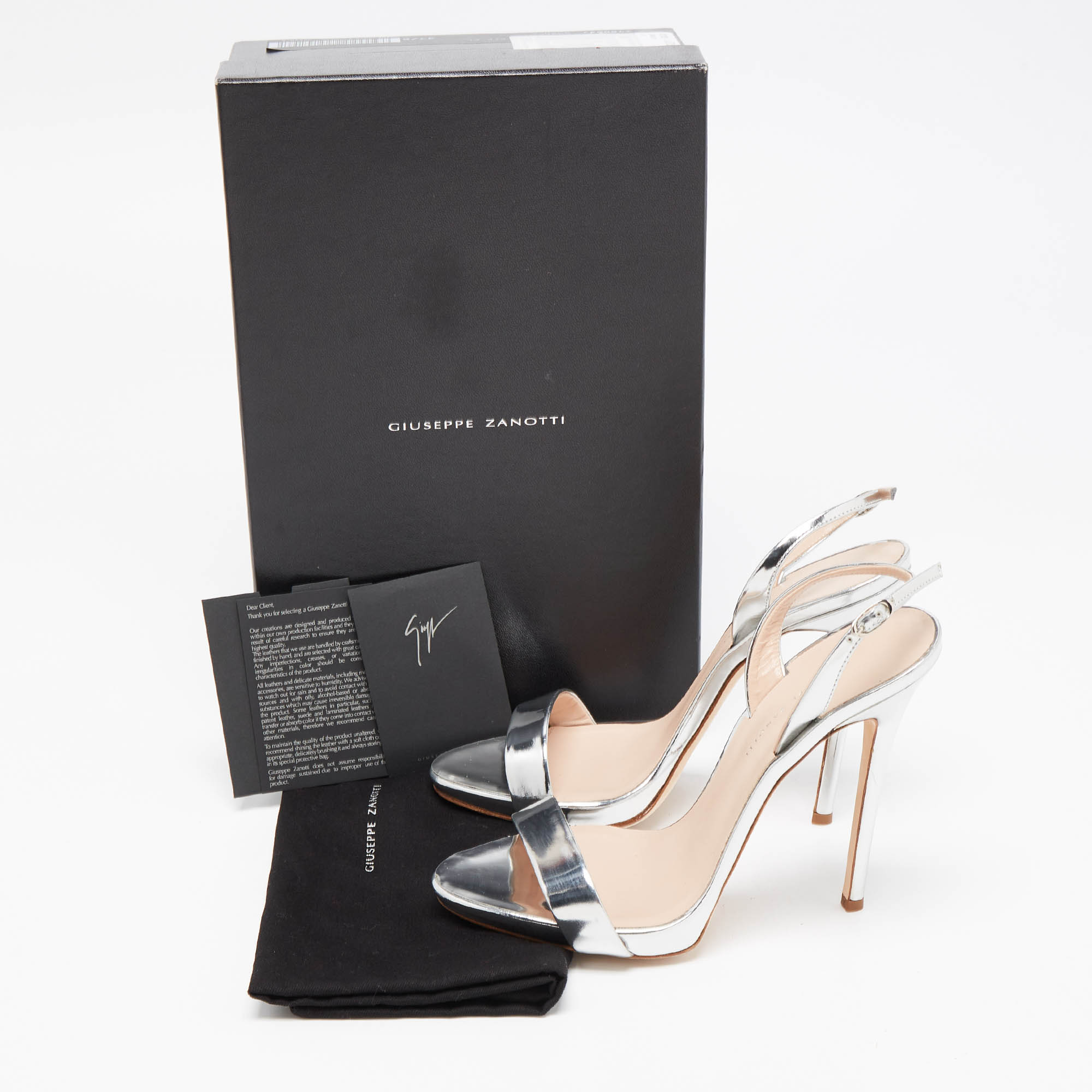 Giuseppe Zanotti Silver Foil Leather Sophie Ankle Strap Sandals Size 37.5