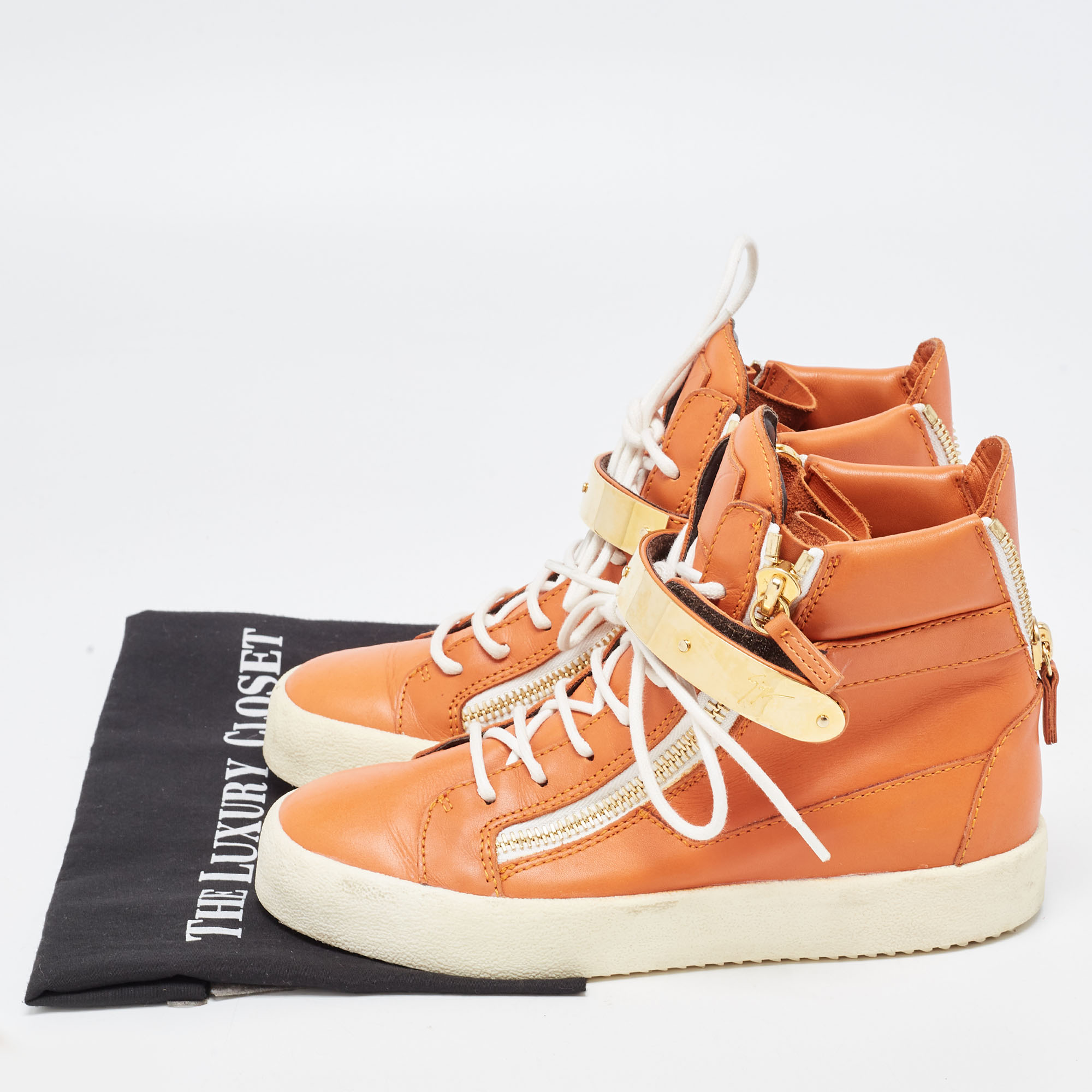 Giuseppe Zanotti Orange Leather Coby High Top Sneakers Size 38