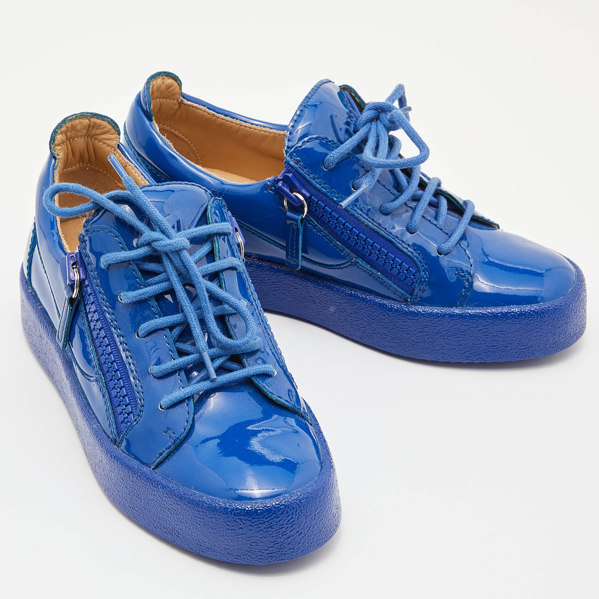 Giuseppe Zanotti Blue Patent Leather Donna Low Top Sneakers Size 36