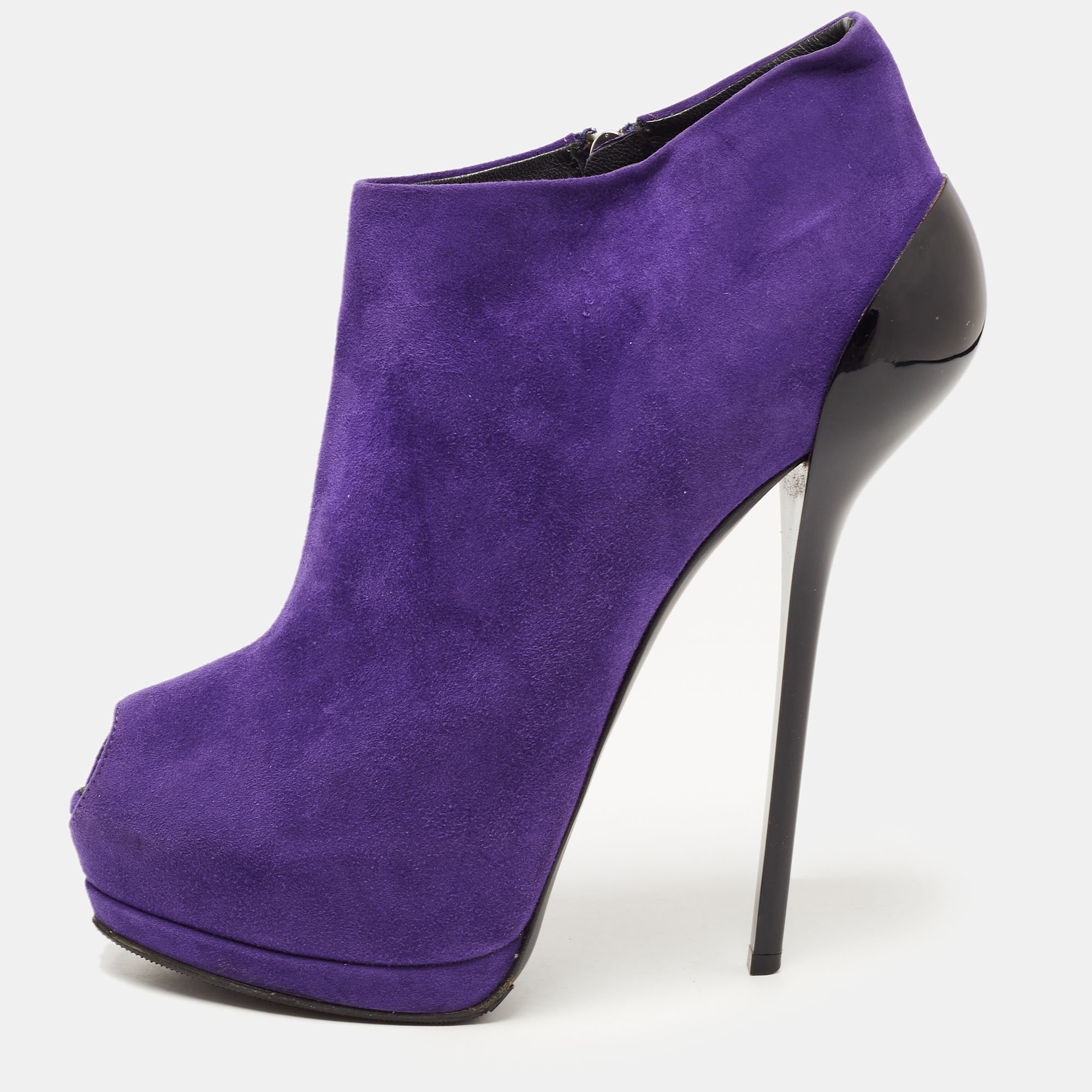 Giuseppe Zanotti Purple Suede Peep Toe Platform Ankle Booties Size 39.5