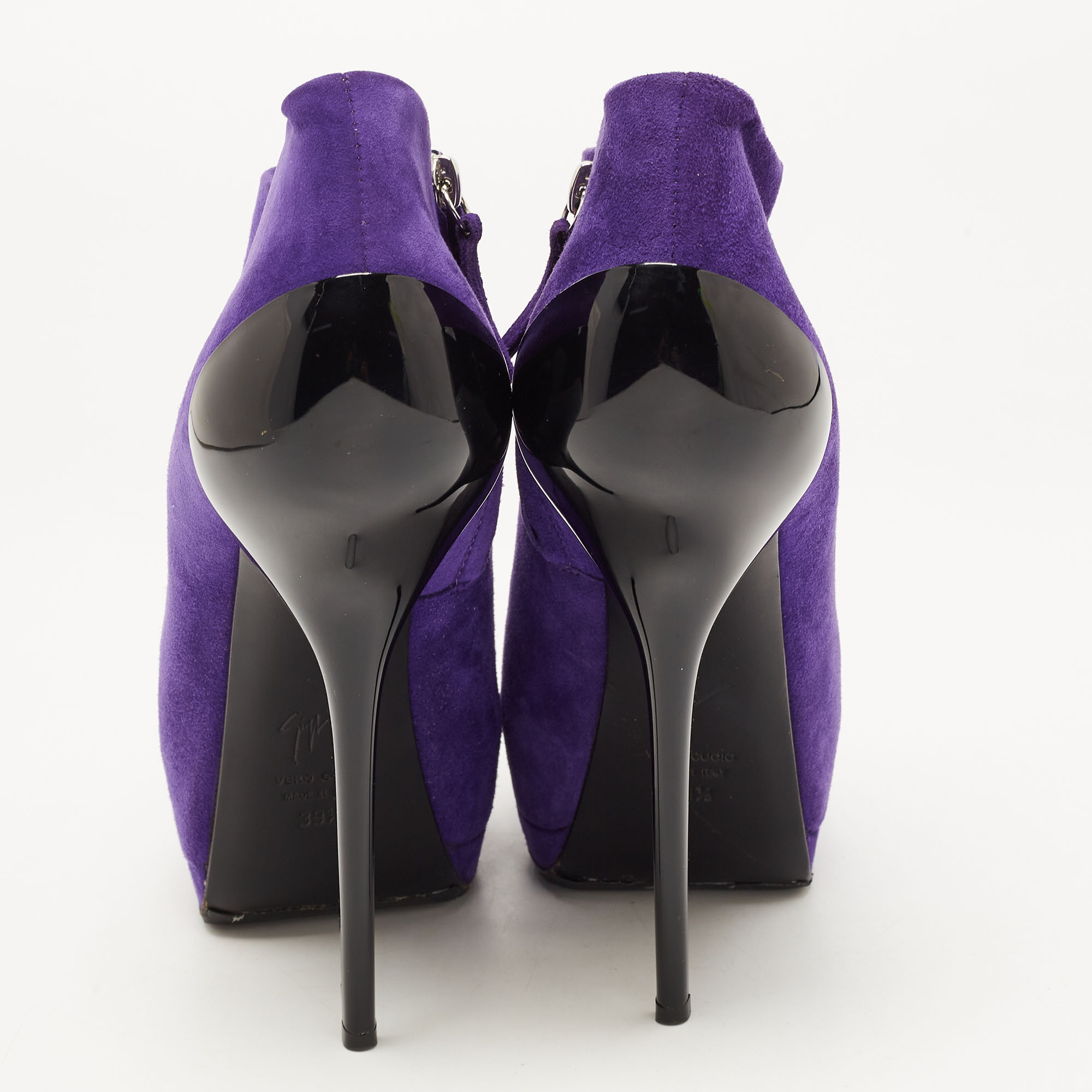 Giuseppe Zanotti Purple Suede Peep Toe Platform Ankle Booties Size 39.5