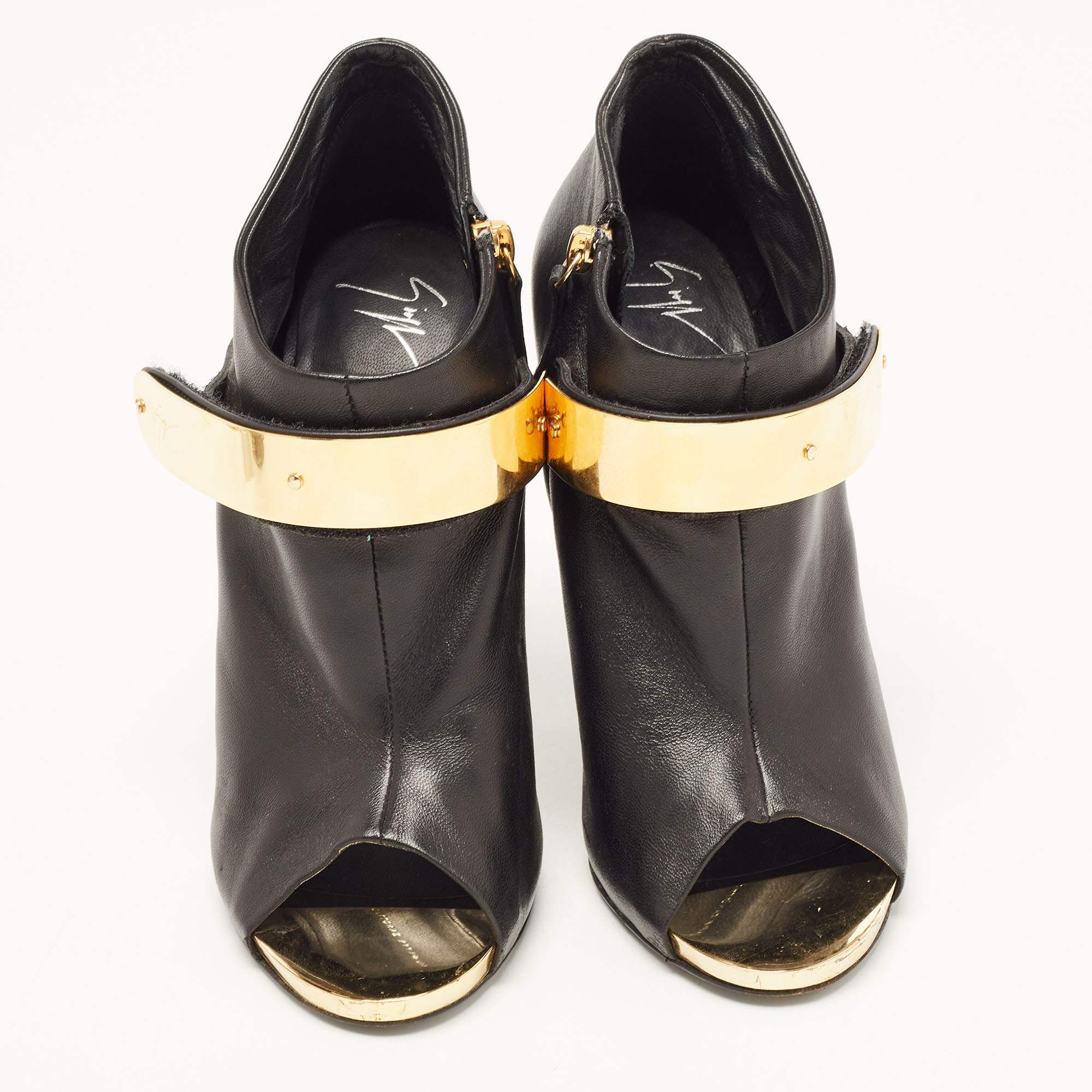 Giuseppe Zanotti Black Leather Open Toe Ankle Booties Size 38.5