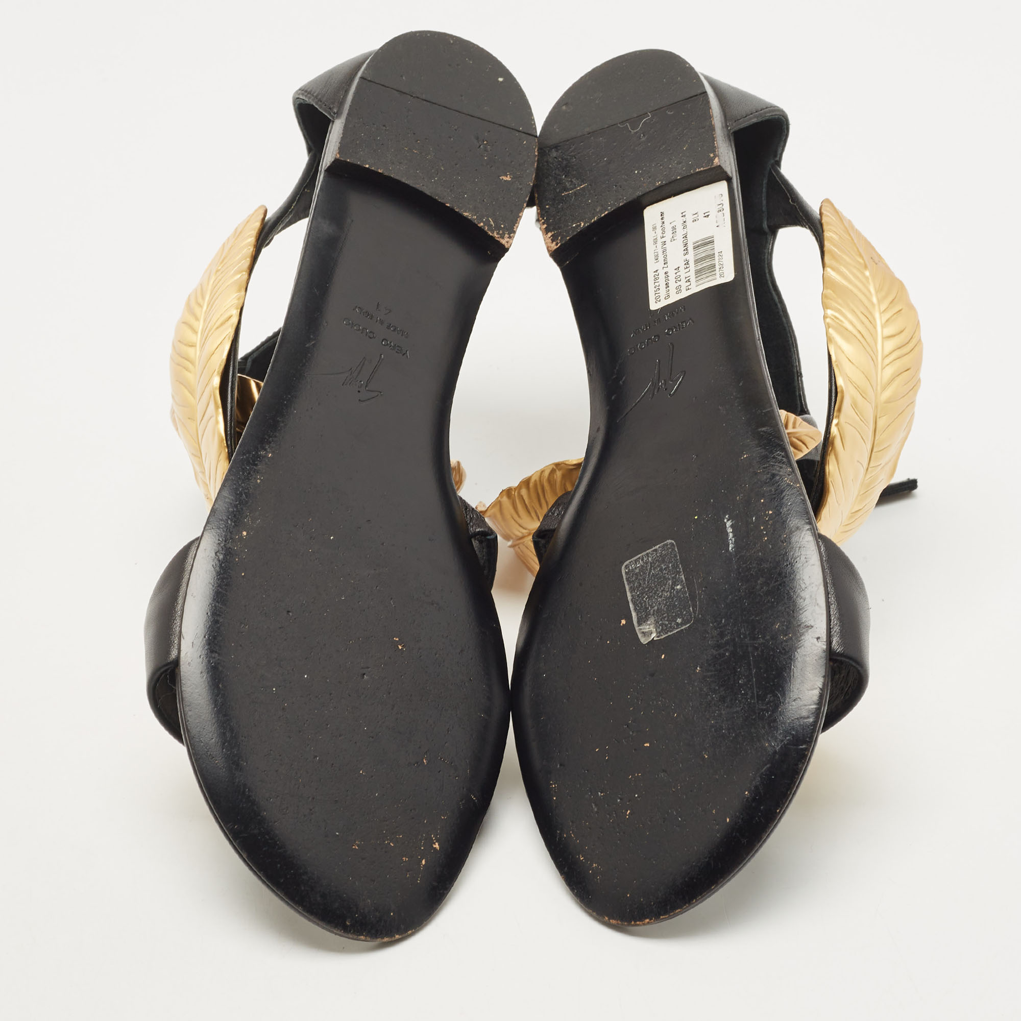 Giuseppe Zanotti Black Leather Leaf Ankle Cuff Sandals Size 41