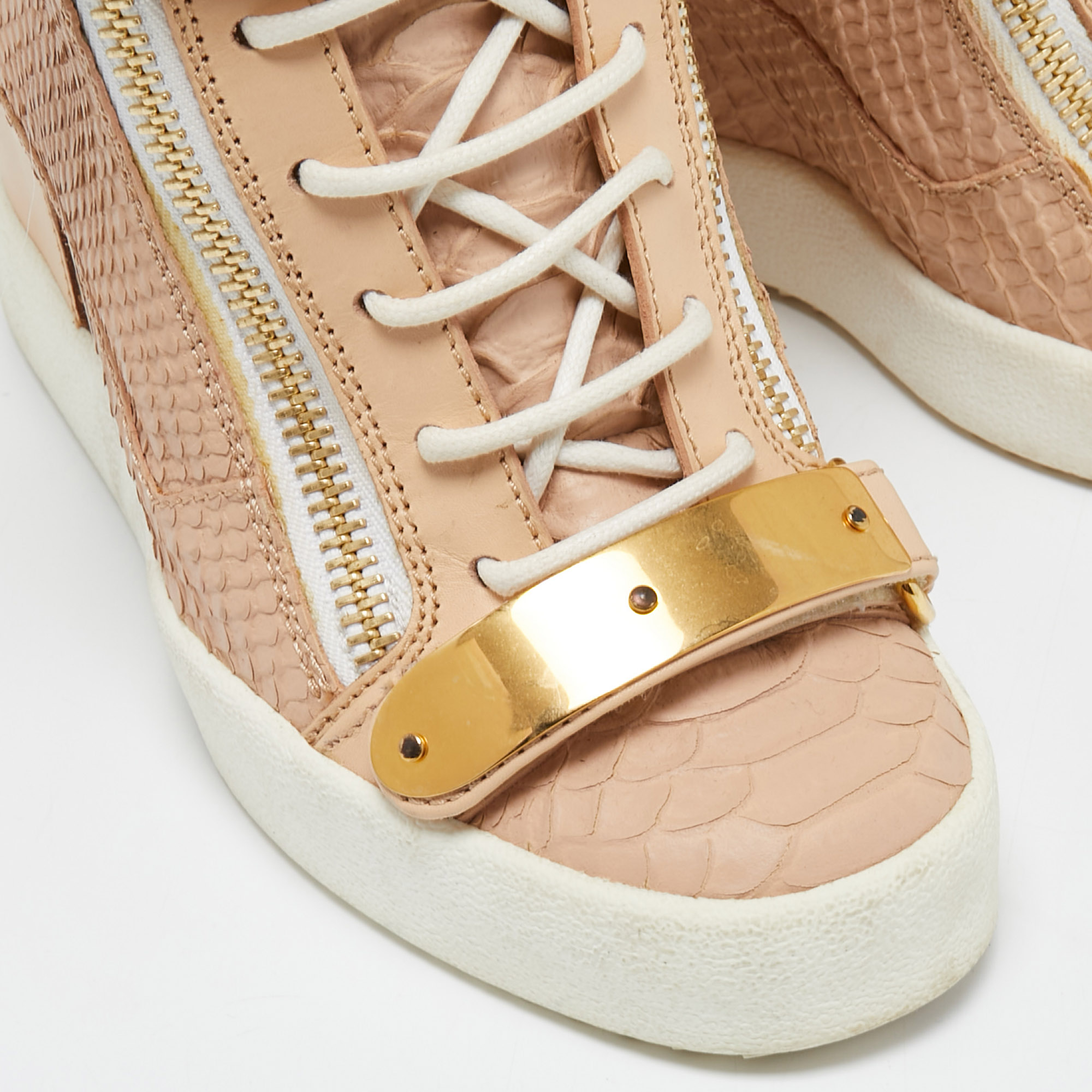 Giuseppe Zanotti Pink Python Embossed Leather Lorenz Wedge Sneakers Size 39