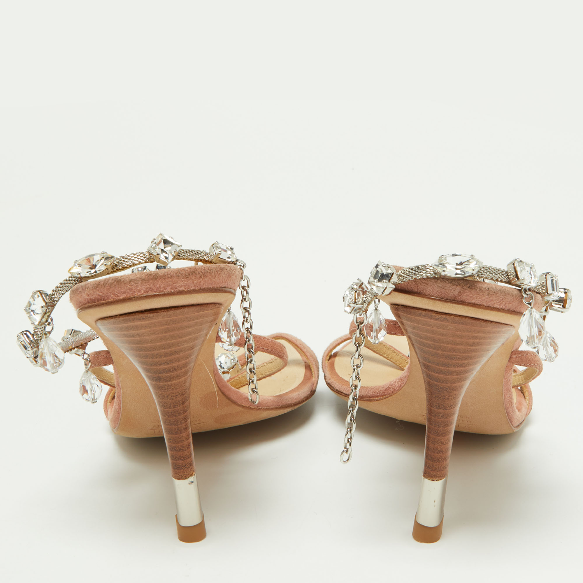 Giuseppe Zanotti Pink Suede Crystal Embellished Ankle Strap Sandals Size 37